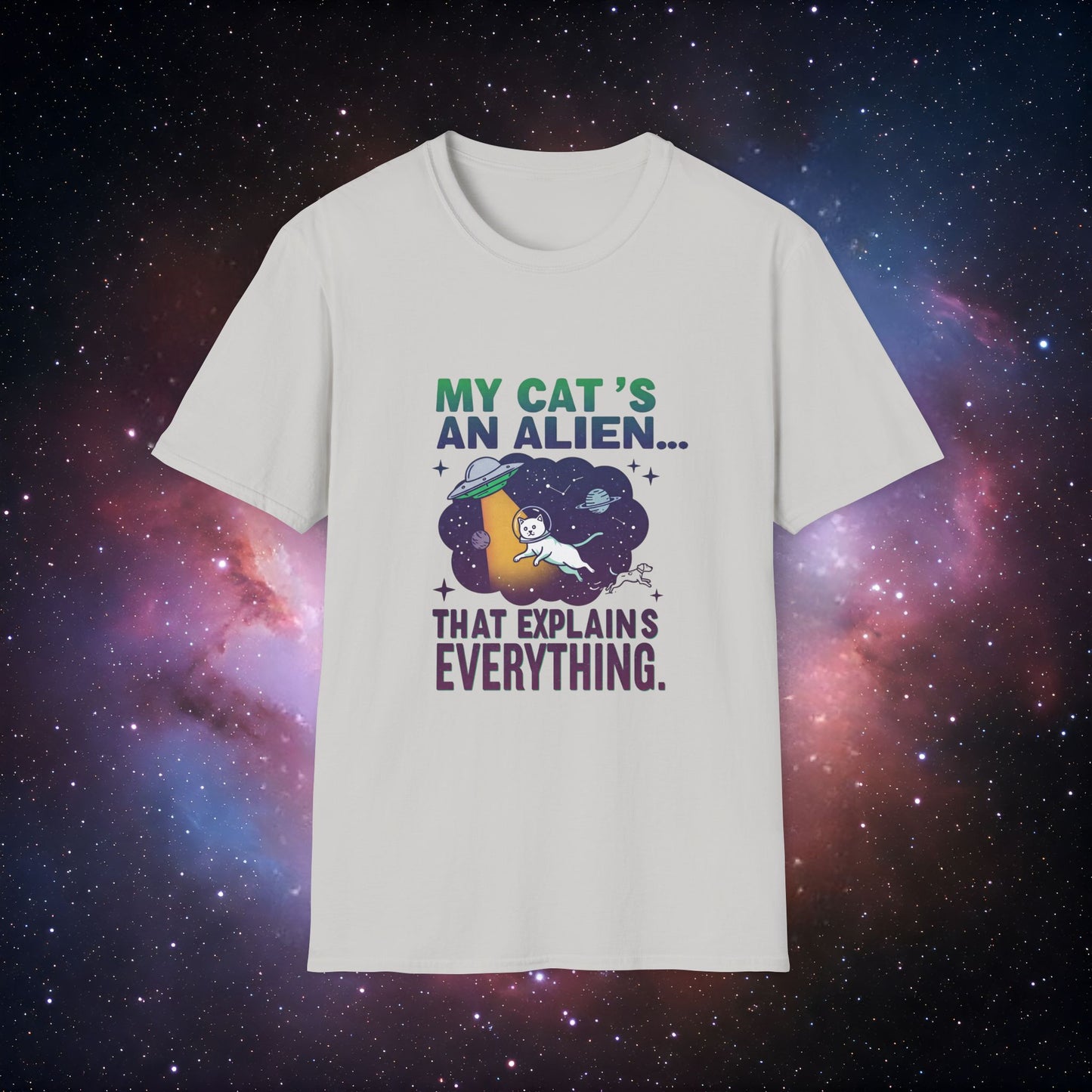 My Cat's an Alien 1 Unisex Softstyle T-Shirt - Fun Space Graphic Tee