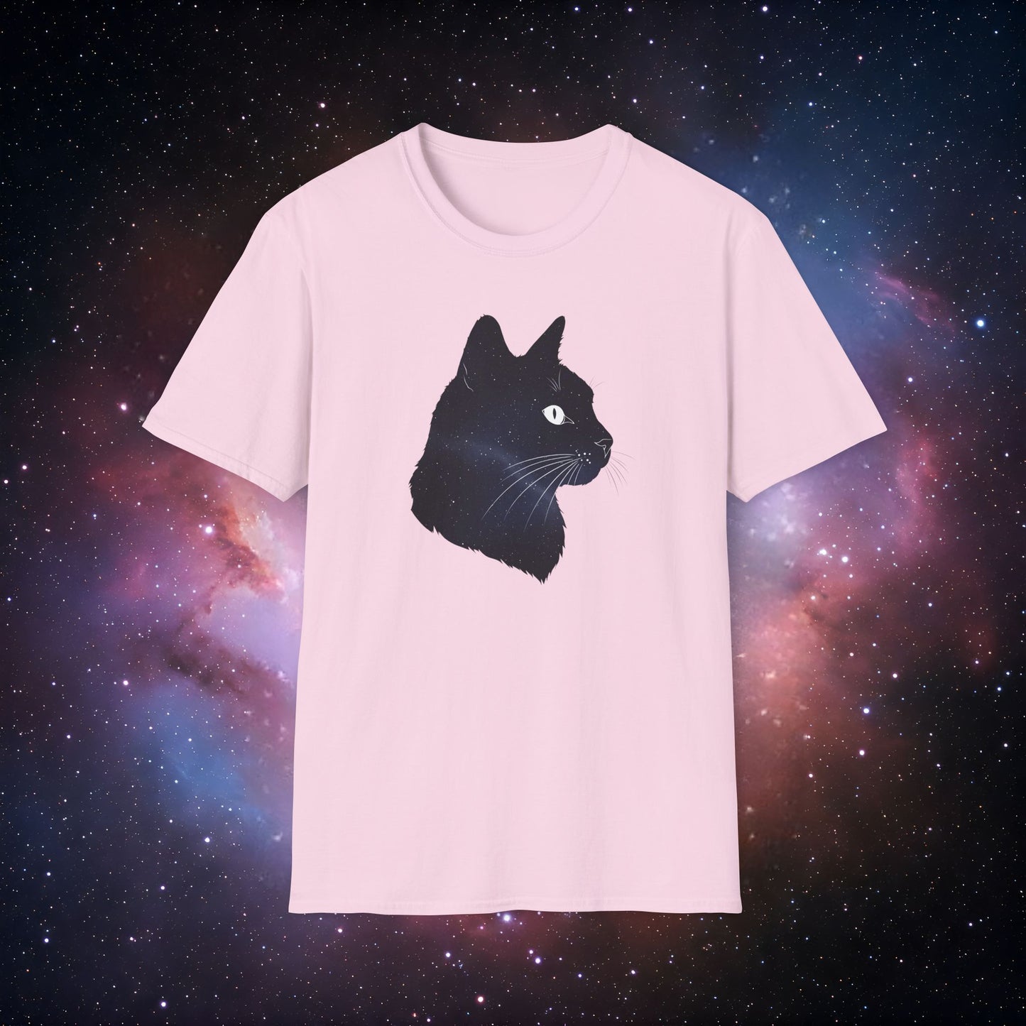 Cosmic Cat Unisex Softstyle T-Shirt - Galaxy Graphic Tee for Cat Lovers