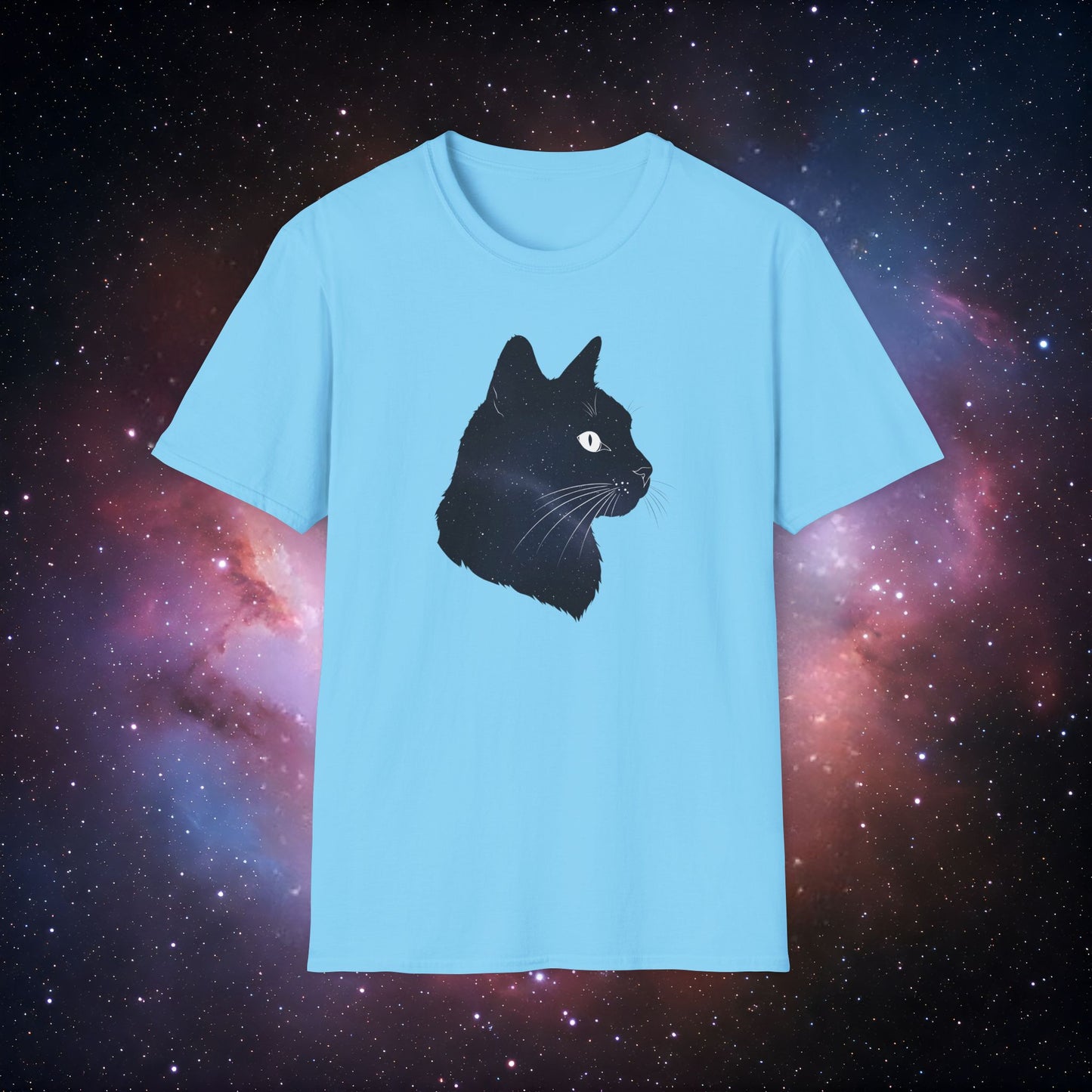 Cosmic Cat Unisex Softstyle T-Shirt - Galaxy Graphic Tee for Cat Lovers