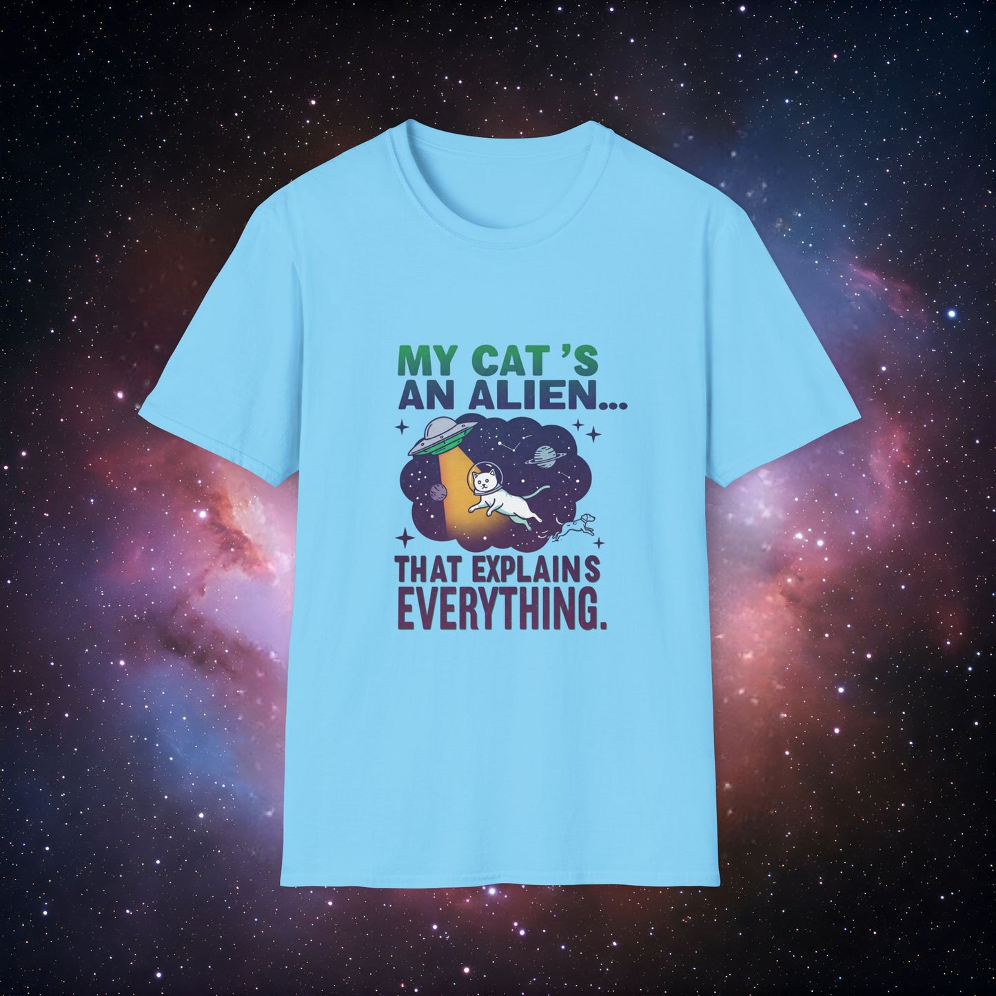 My Cat's an Alien 1 Unisex Softstyle T-Shirt - Fun Space Graphic Tee
