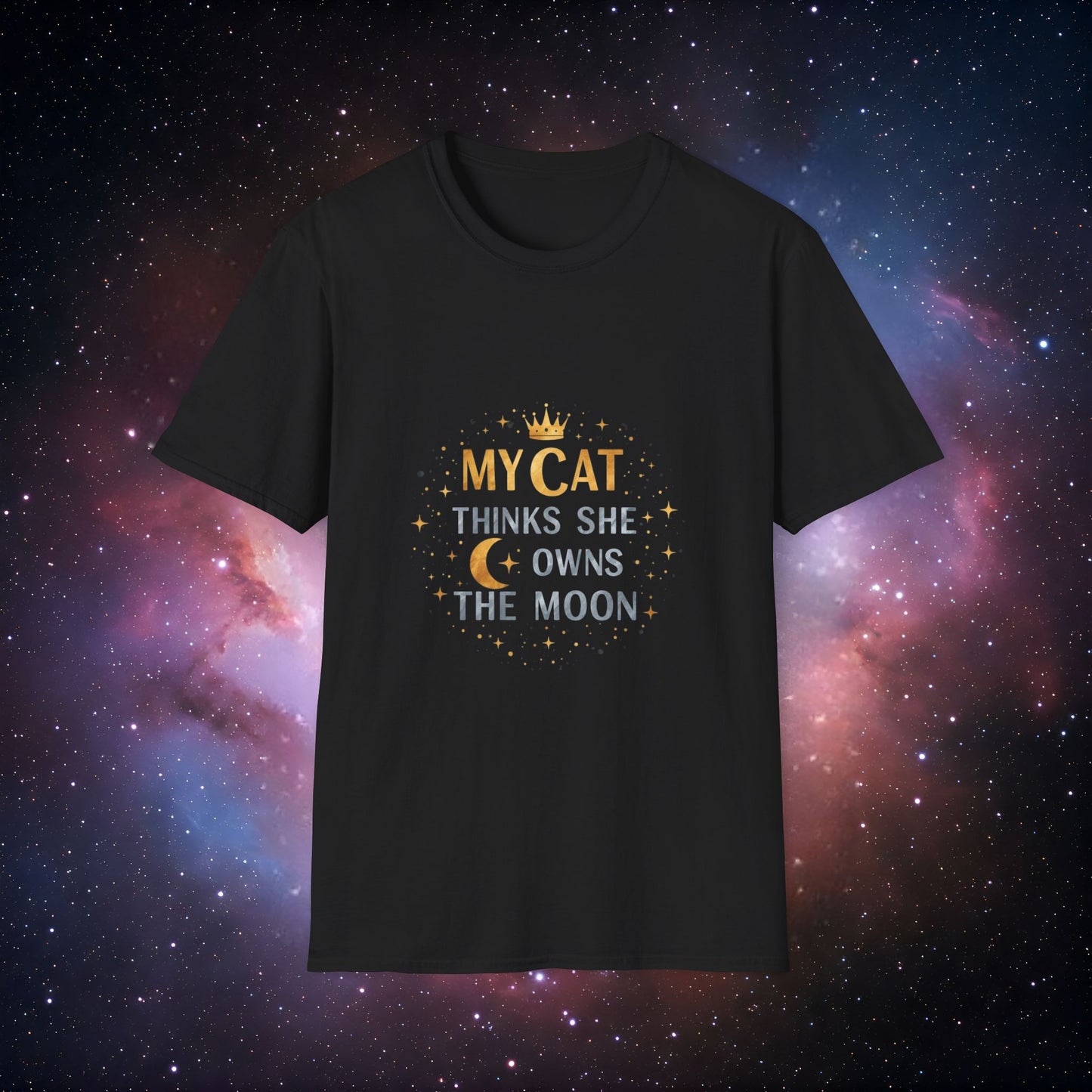 My Cat Thinks She Owns the Moon 1 Unisex Softstyle T-Shirt - Perfect for Cat Lovers!