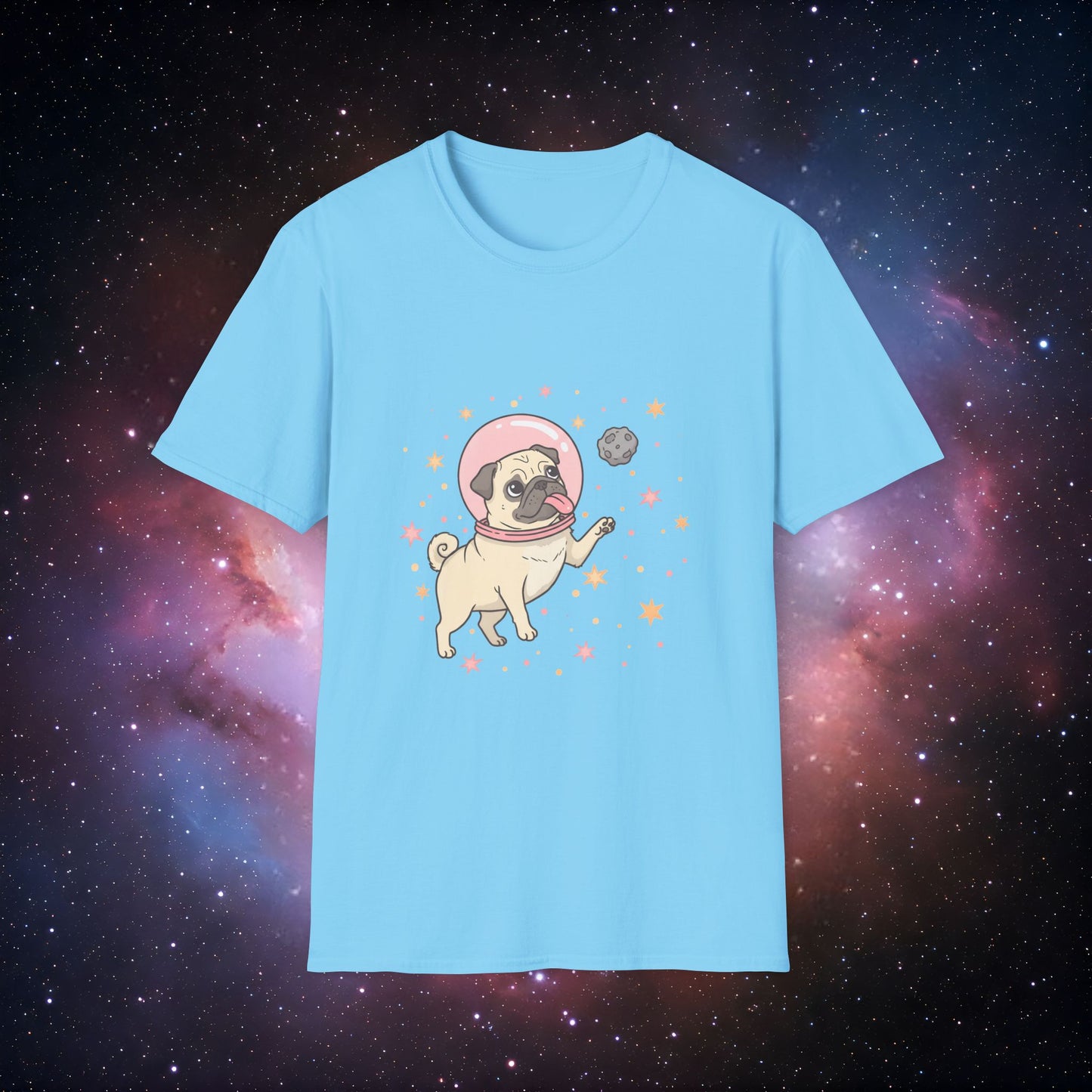 Retro Space Dog With Stars 1 Unisex Softstyle T-Shirt - Fun Space Dog Graphic Tee