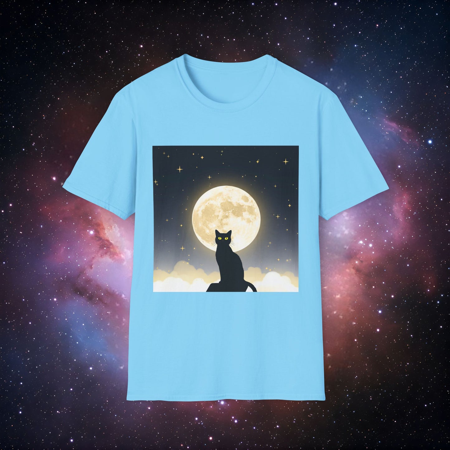 Moonlight Cat 2 Unisex Softstyle T-Shirt - Cozy Night Vibes Tee