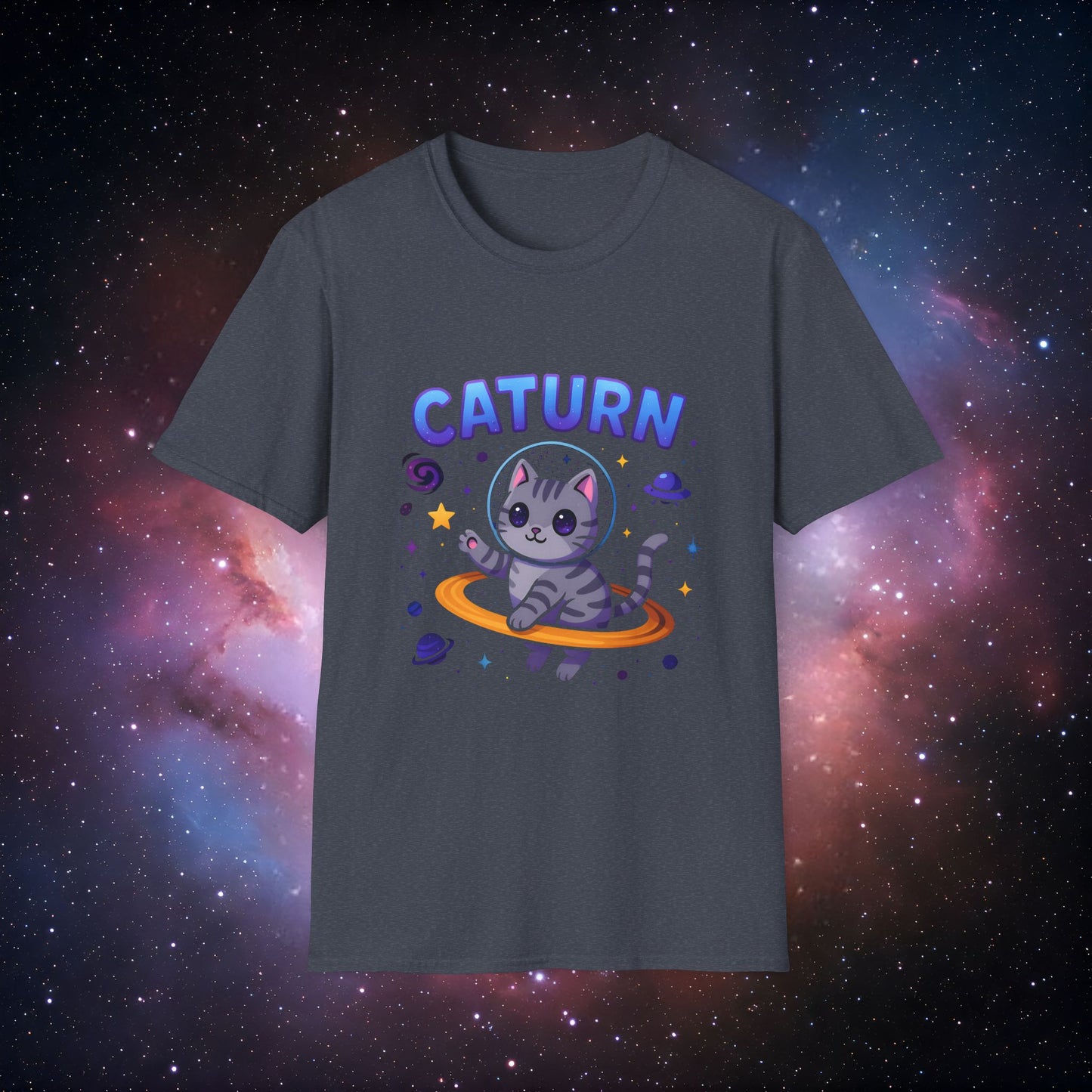 Caturn 6 Unisex Softstyle T-Shirt - Perfect for Cat Lovers and Space Enthusiasts