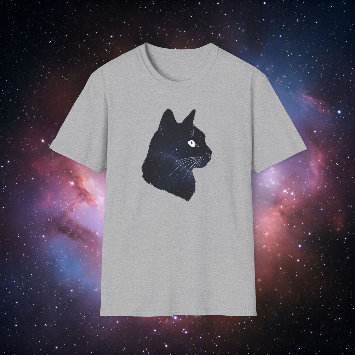 Cosmic Cat Unisex Softstyle T-Shirt - Galaxy Graphic Tee for Cat Lovers