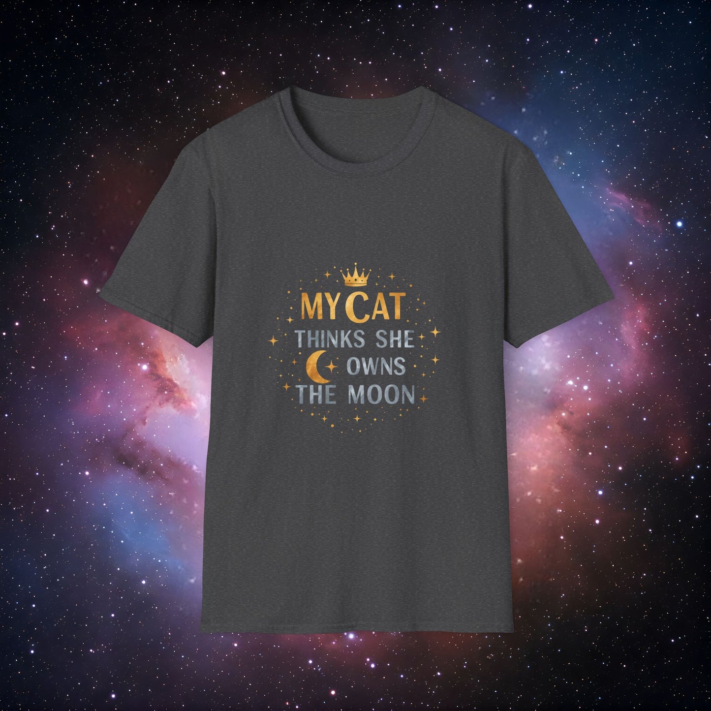 My Cat Thinks She Owns the Moon 1 Unisex Softstyle T-Shirt - Perfect for Cat Lovers!