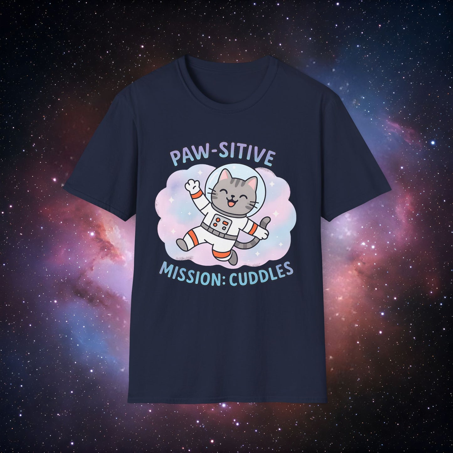 Paw-sitive Mission Cuddles 1 T-Shirt, Astronaut Cat Tee, Gift for Cat Lovers