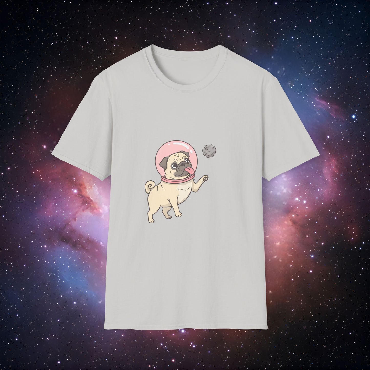 Retro Space Dog 1 Unisex Softstyle T-Shirt - Cute Astronaut Pug