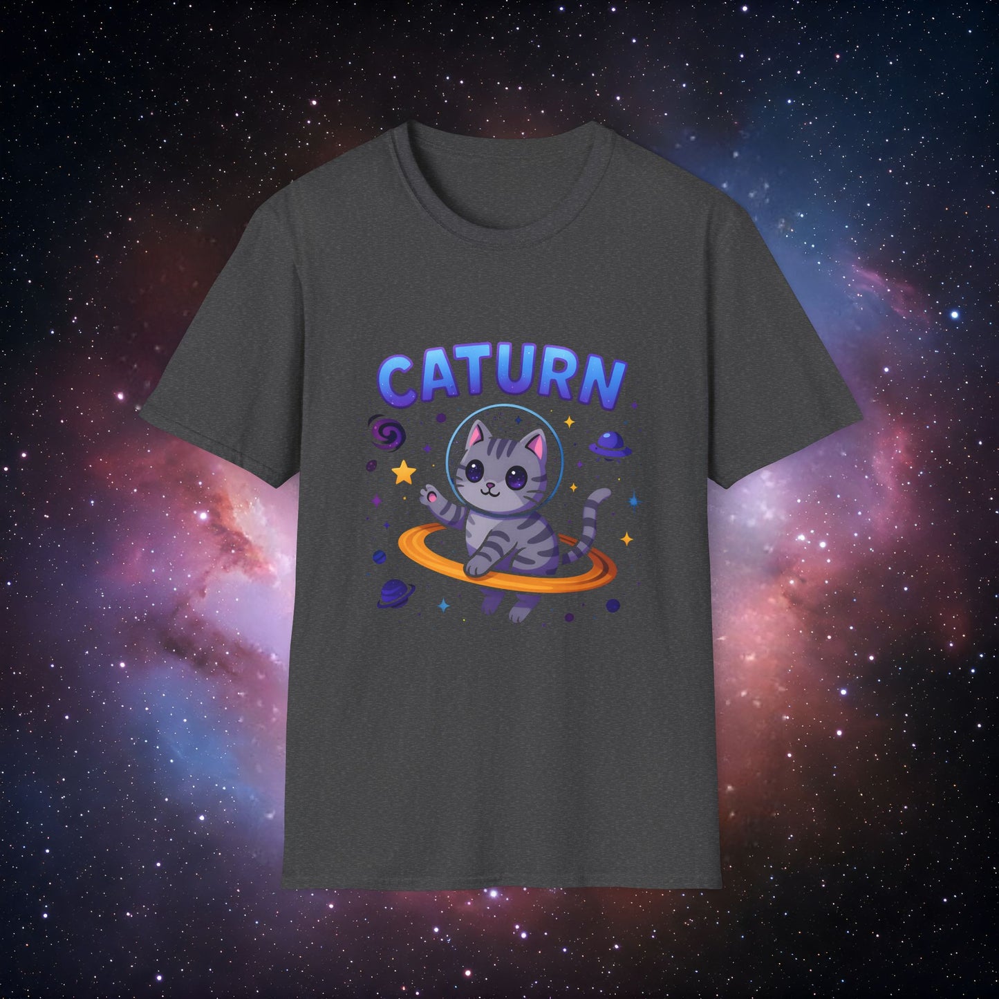 Caturn 6 Unisex Softstyle T-Shirt - Perfect for Cat Lovers and Space Enthusiasts