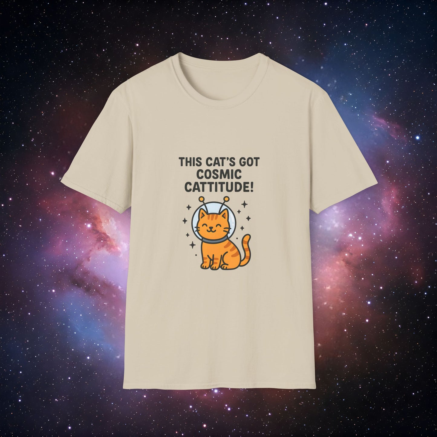 Cat's Got Cosmic Cattitude 2 Unisex Softstyle T-Shirt - Fun Design for Cat Lovers