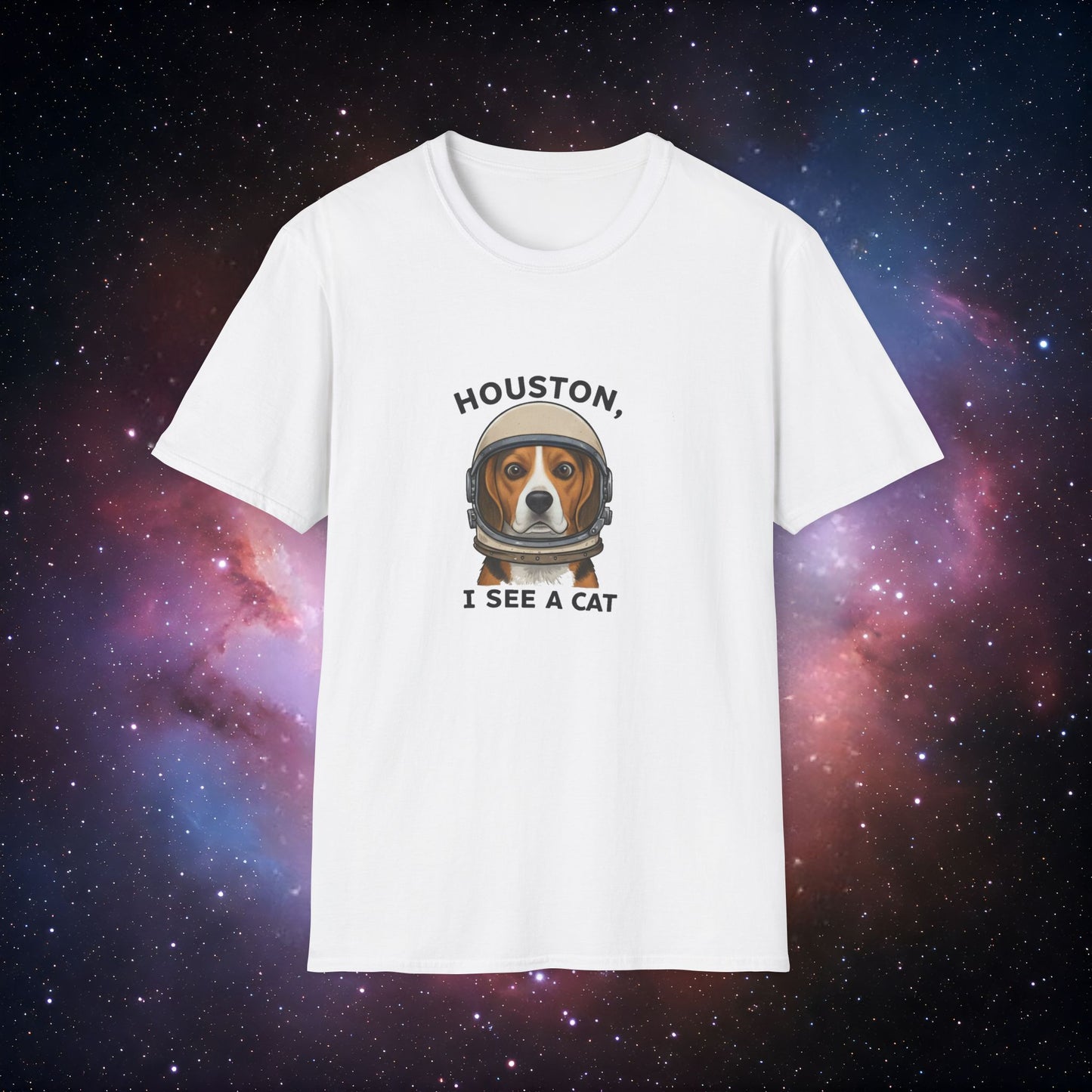 Houston I See A Cat T-Shirt 2 - Fun Unisex Softstyle Tee for Animal Lovers