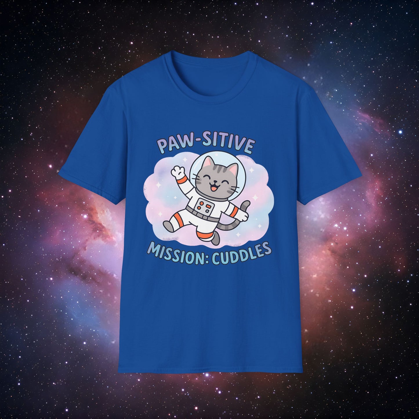 Paw-sitive Mission Cuddles 1 T-Shirt, Astronaut Cat Tee, Gift for Cat Lovers