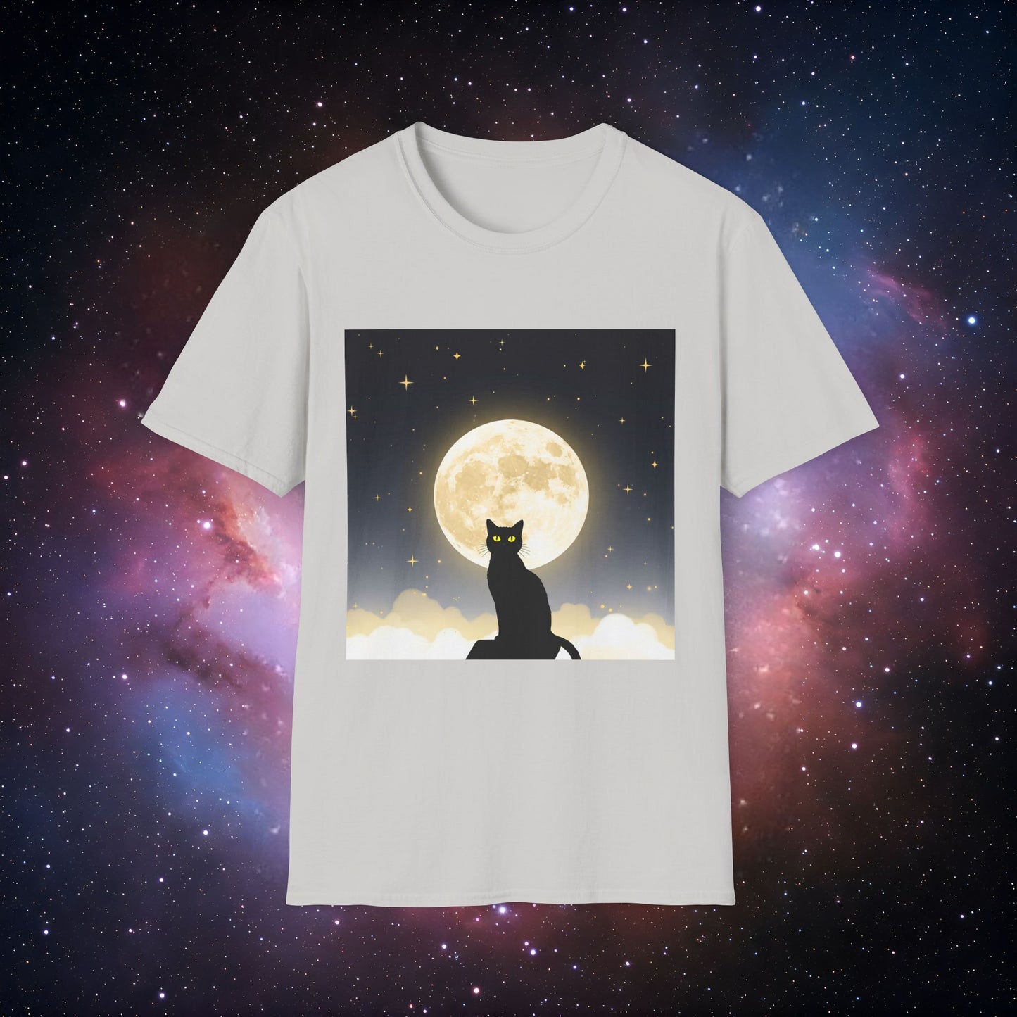 Moonlight Cat 2 Unisex Softstyle T-Shirt - Cozy Night Vibes Tee