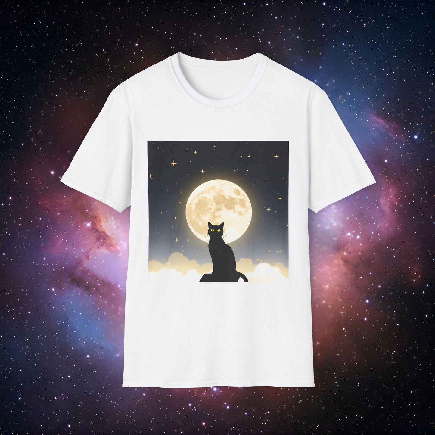 Moonlight Cat 2 Unisex Softstyle T-Shirt - Cozy Night Vibes Tee
