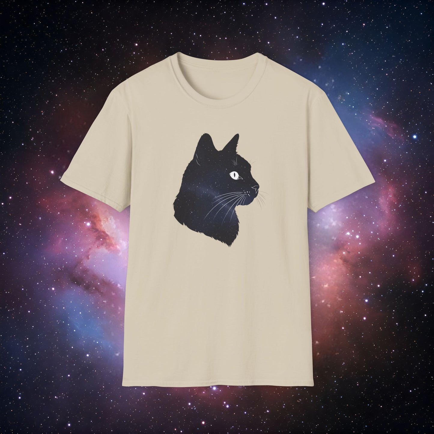 Cosmic Cat Unisex Softstyle T-Shirt - Galaxy Graphic Tee for Cat Lovers