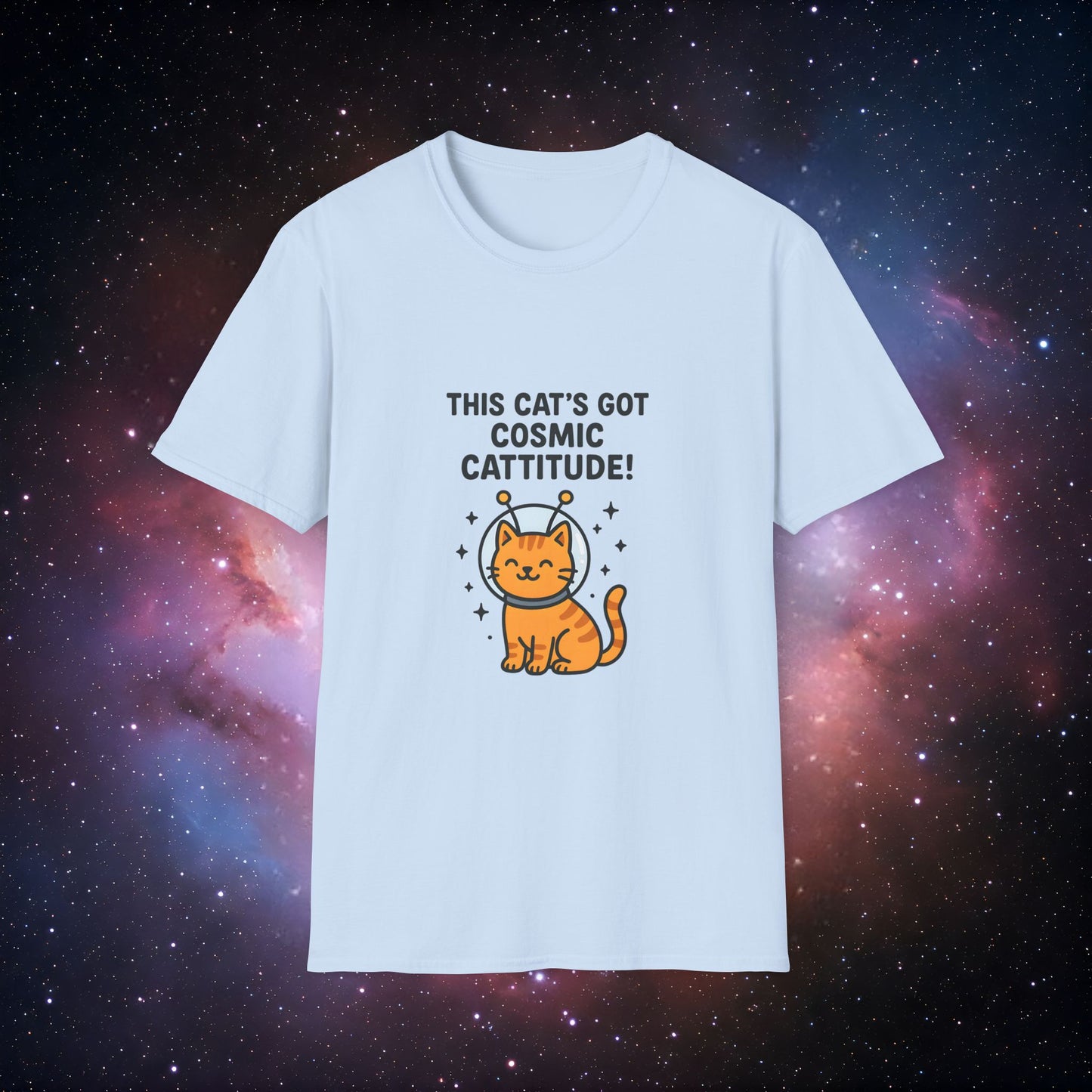Cat's Got Cosmic Cattitude 2 Unisex Softstyle T-Shirt - Fun Design for Cat Lovers