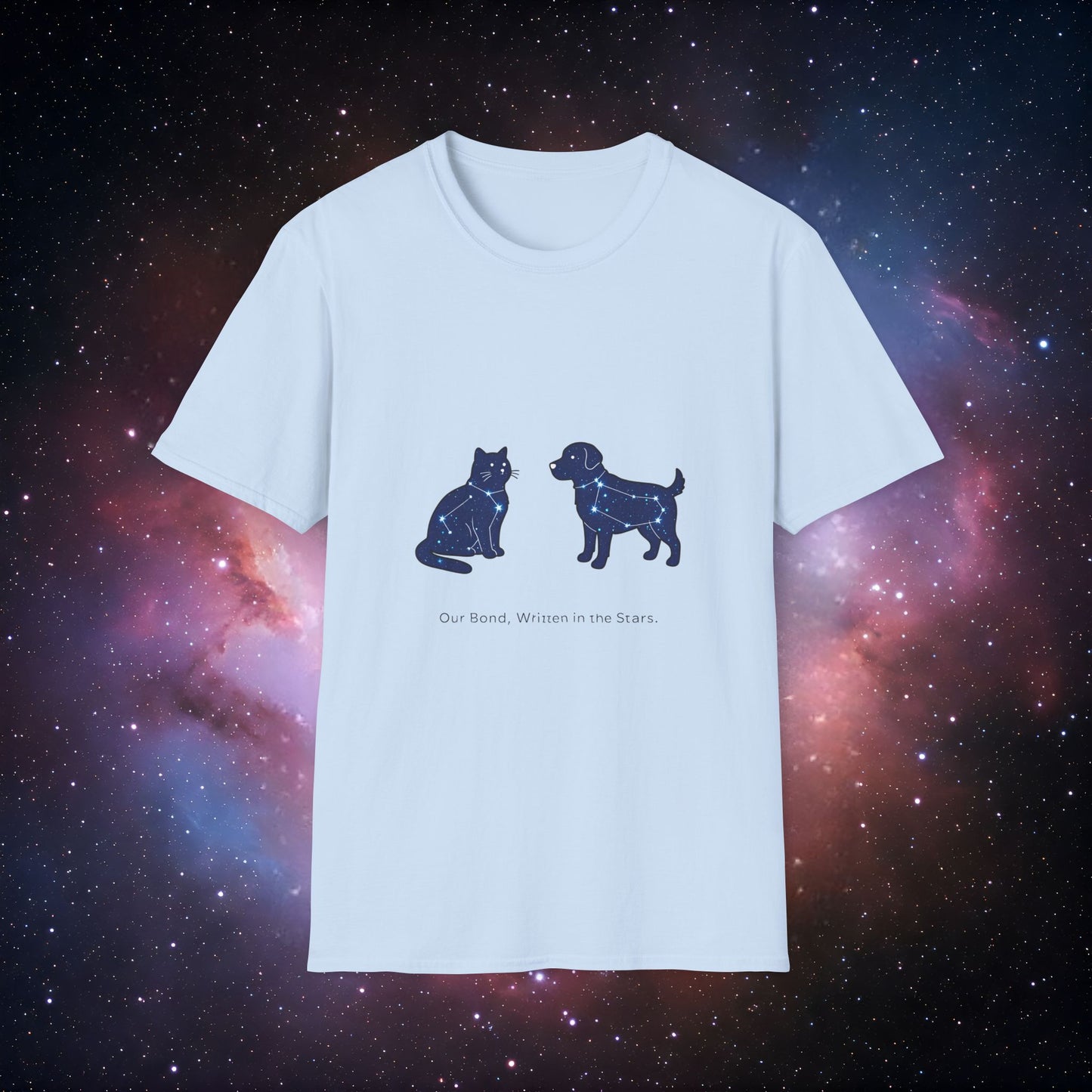 Our Bond, Written in the Stars 3 Unisex Softstyle T-Shirt - Starry Dogs & Cats Design