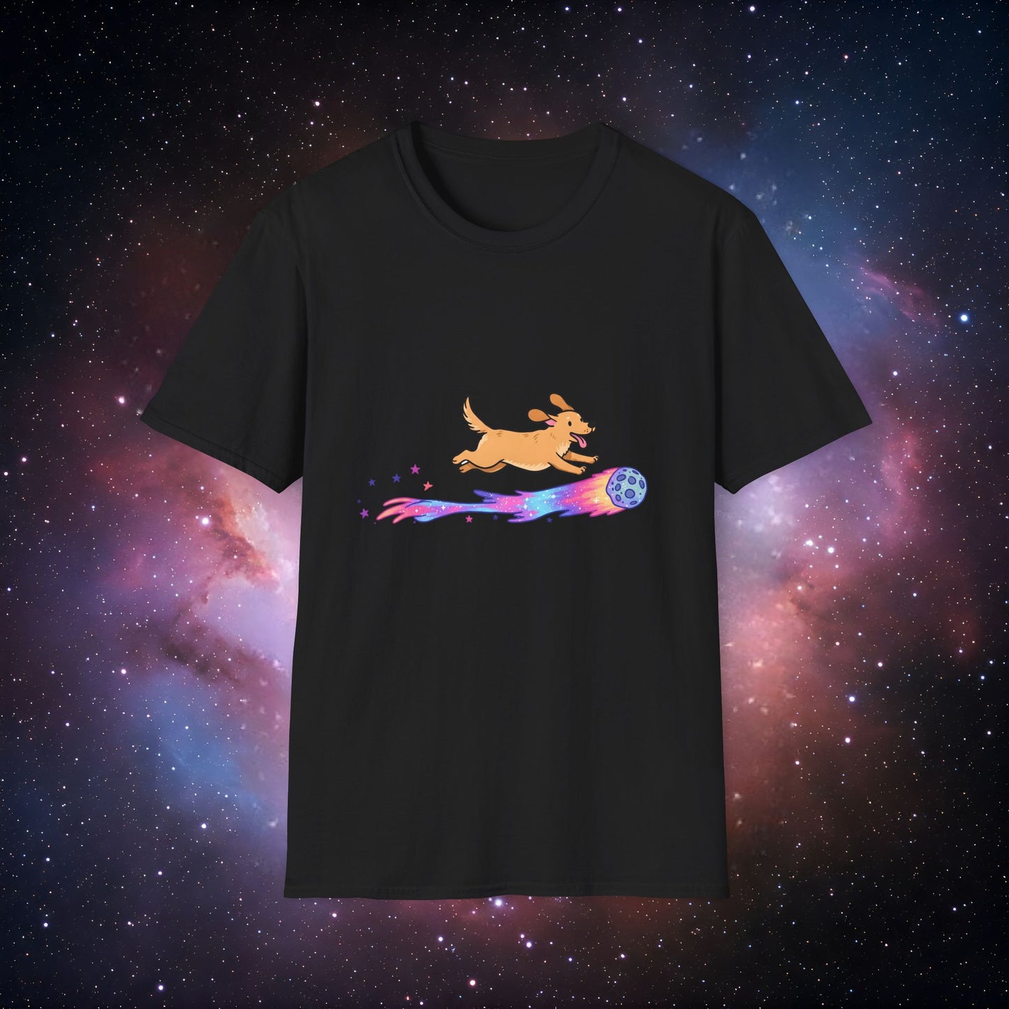 Comet Dog 1 T-Shirt - Unisex Softstyle Tee with Colorful Puppy Design