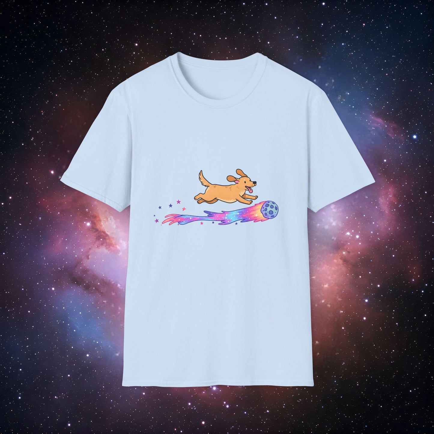 Comet Dog 1 T-Shirt - Unisex Softstyle Tee with Colorful Puppy Design