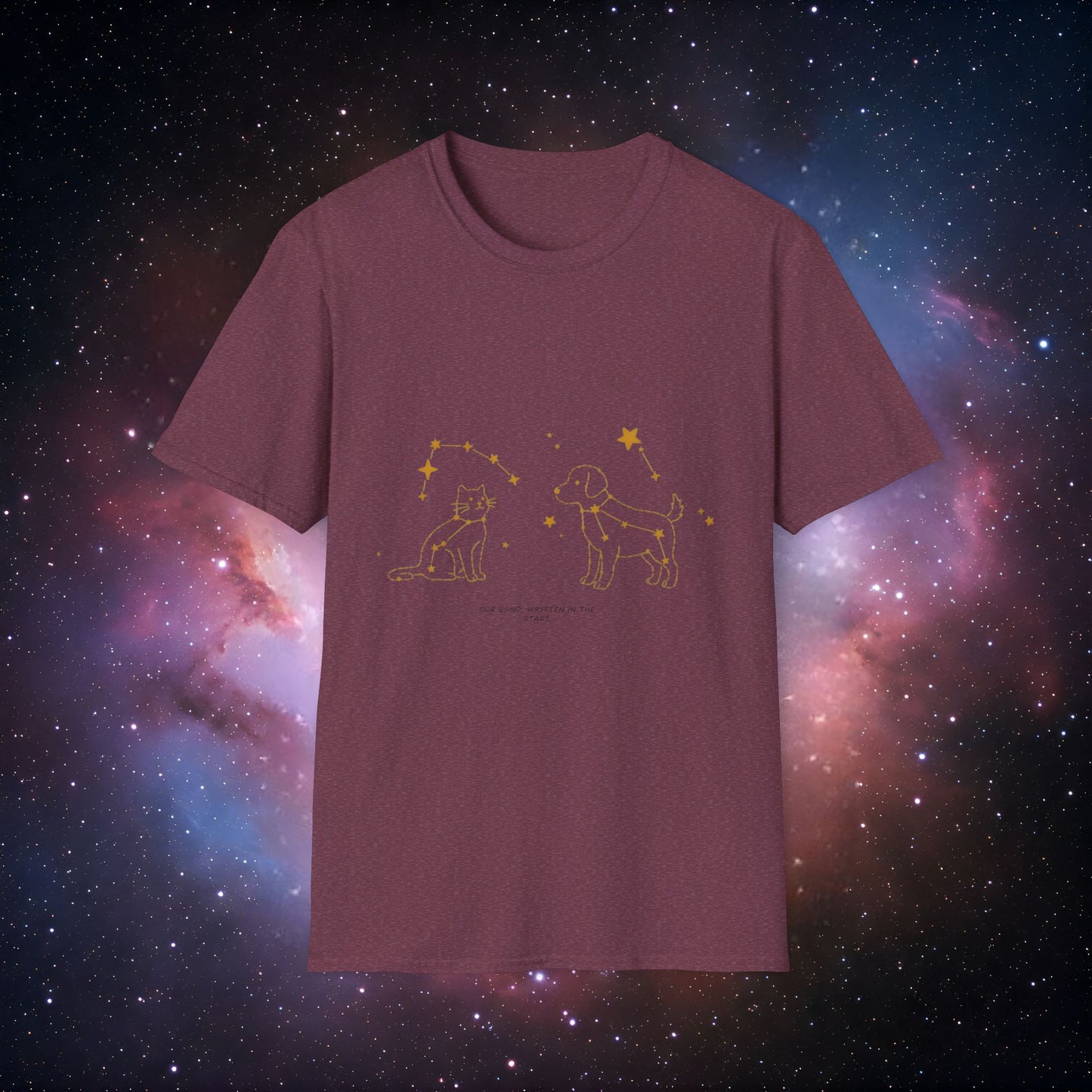 Our Bond, Written in the Stars 2 Unisex Softstyle T-Shirt - Starry Dogs & Cats Design