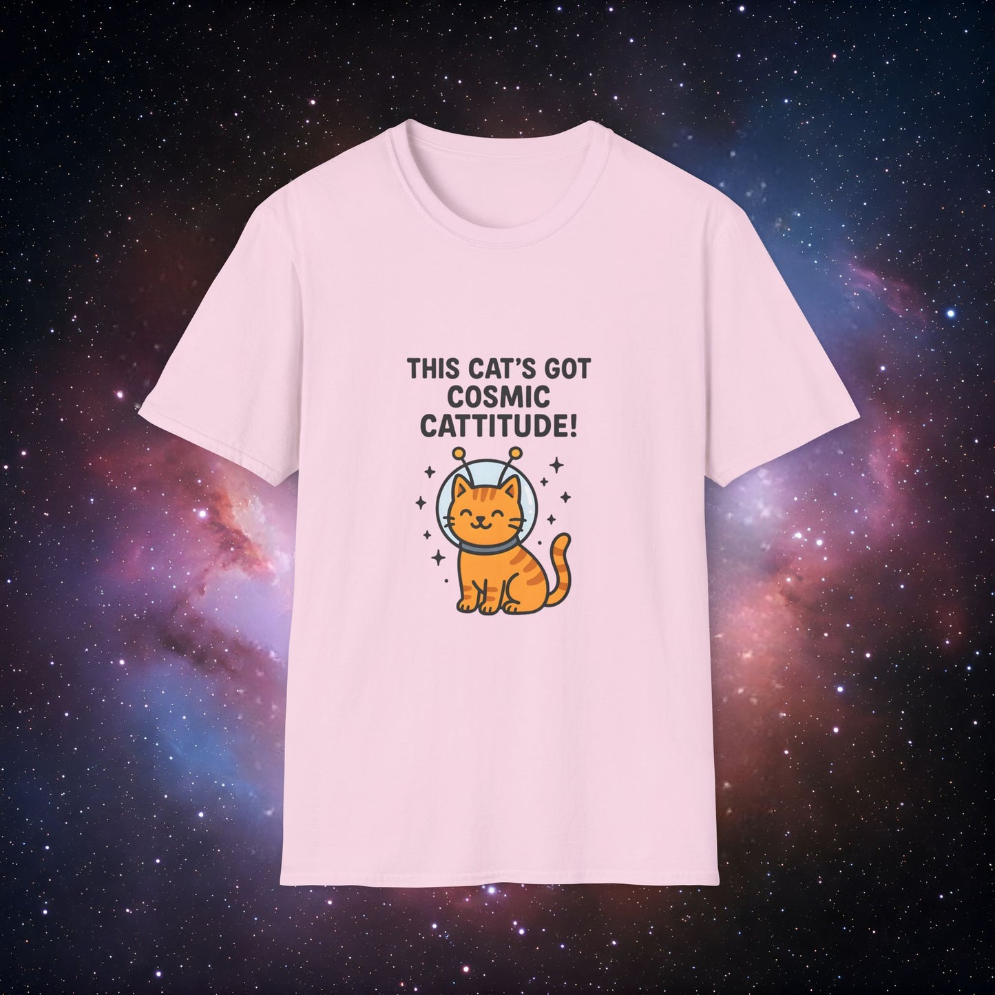 Cat's Got Cosmic Cattitude 2 Unisex Softstyle T-Shirt - Fun Design for Cat Lovers
