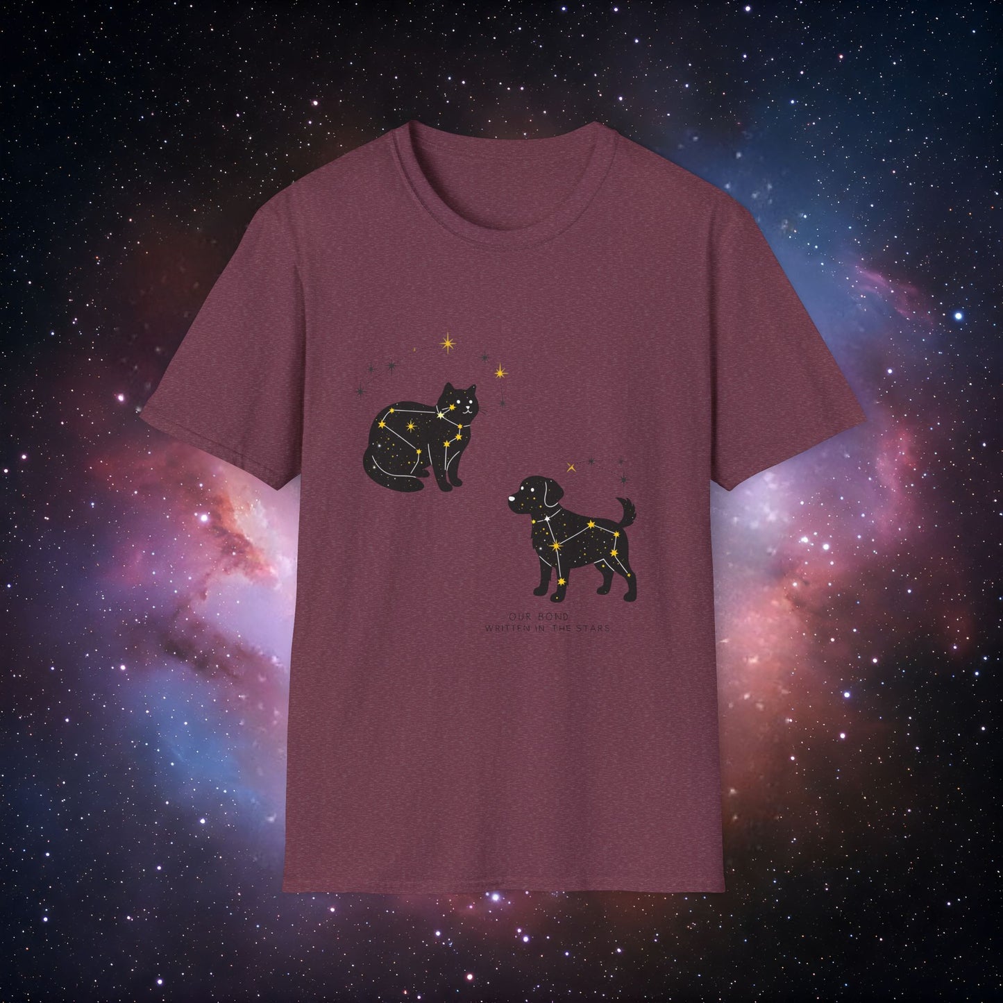 Our Bond, Written in the Stars 4 Unisex Softstyle T-Shirt - Starry Dogs & Cats Design