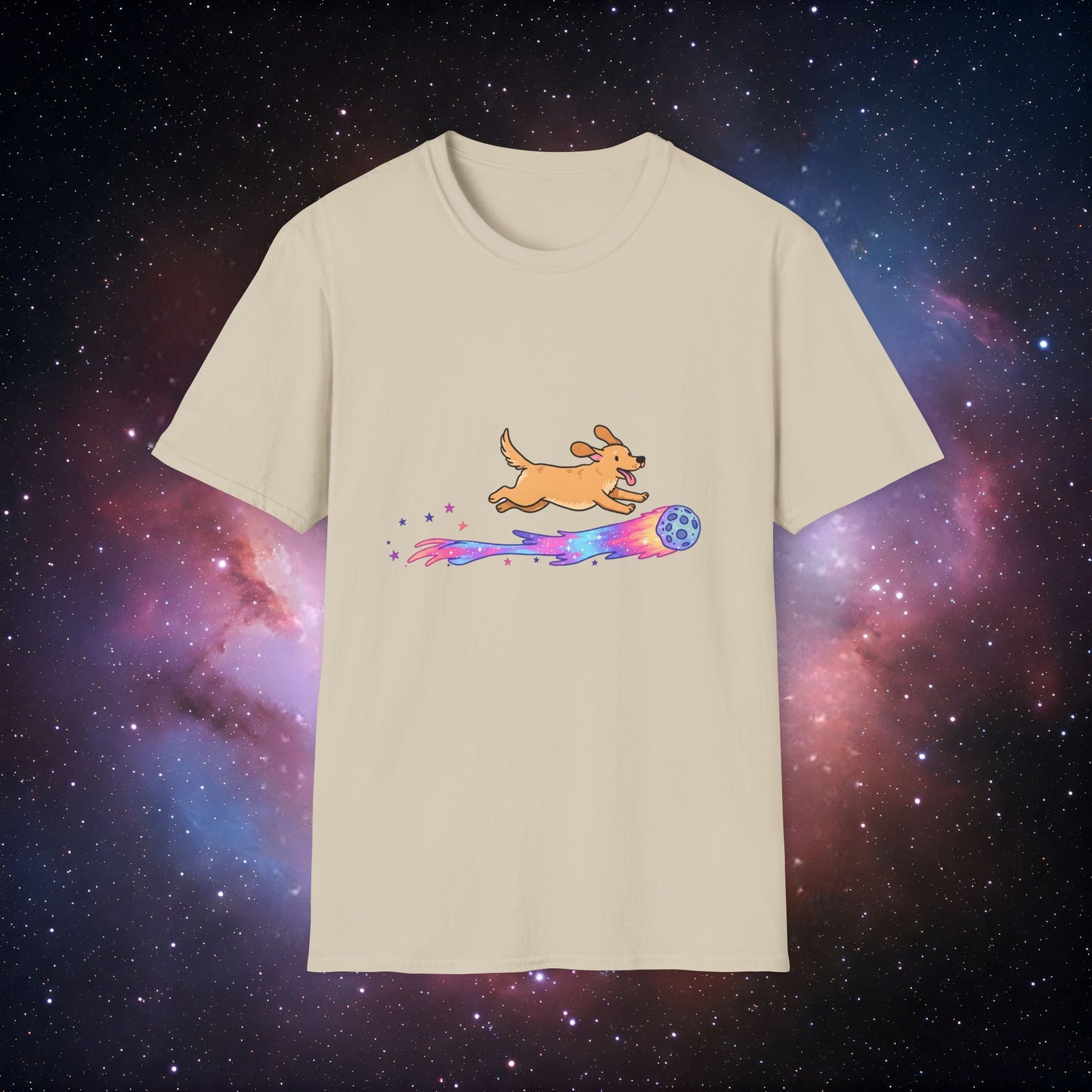 Comet Dog 1 T-Shirt - Unisex Softstyle Tee with Colorful Puppy Design