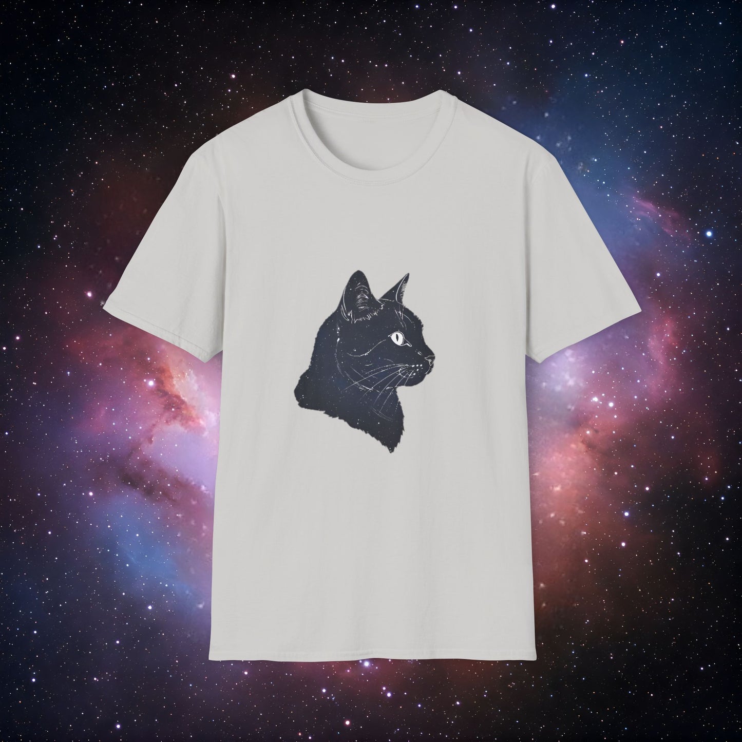 Cosmic Cat 2 Silhouette Unisex T-Shirt | Softstyle Graphic Tee for Cat Lovers