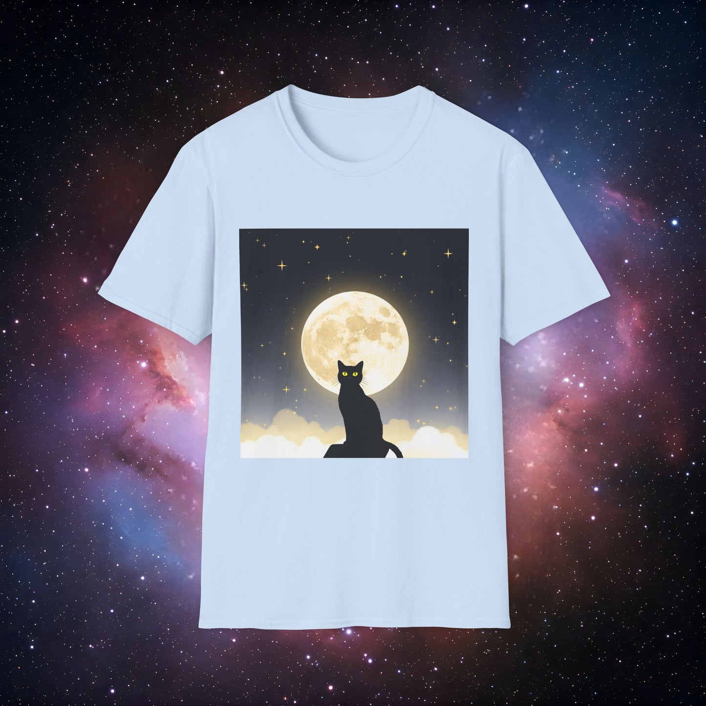 Moonlight Cat 2 Unisex Softstyle T-Shirt - Cozy Night Vibes Tee