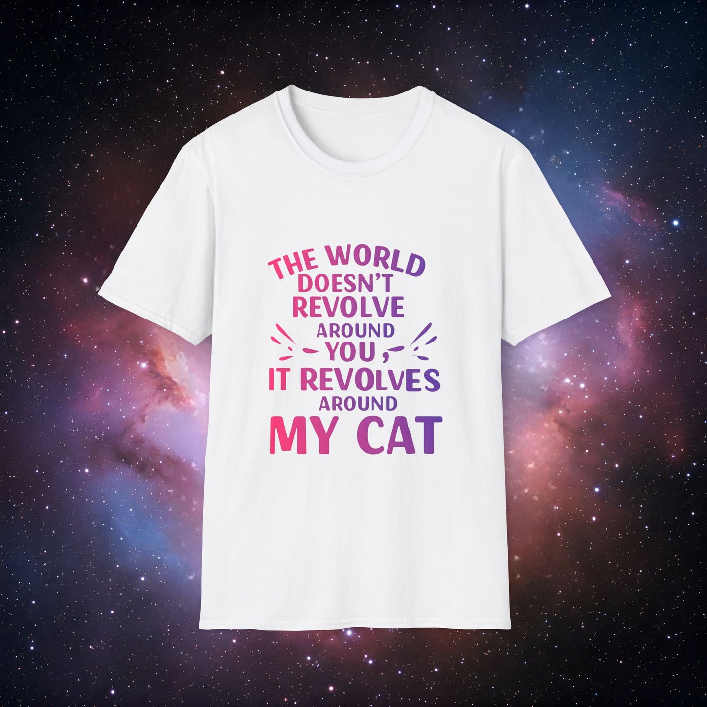 The World Revolves Around My Cat 3 Unisex Softstyle T-Shirt - Cat Lovers T-Shirt
