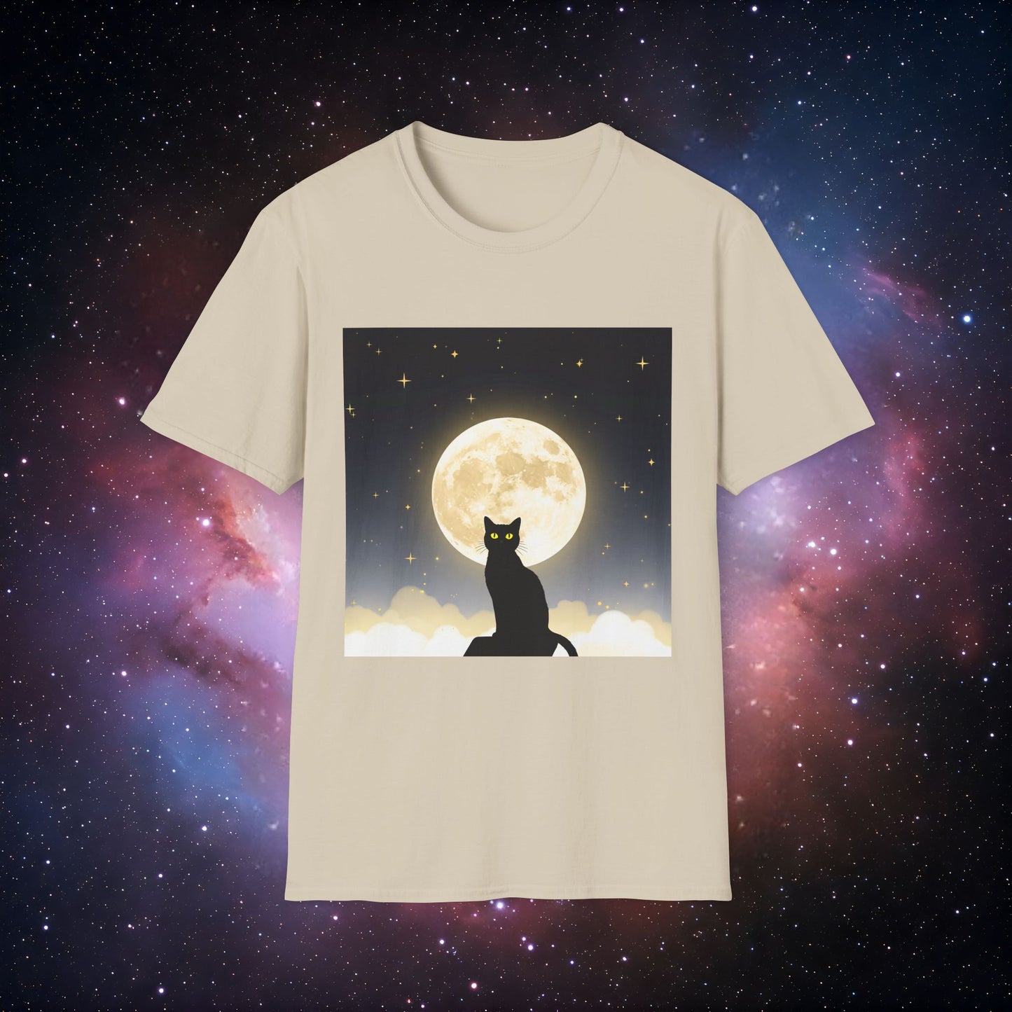 Moonlight Cat 2 Unisex Softstyle T-Shirt - Cozy Night Vibes Tee