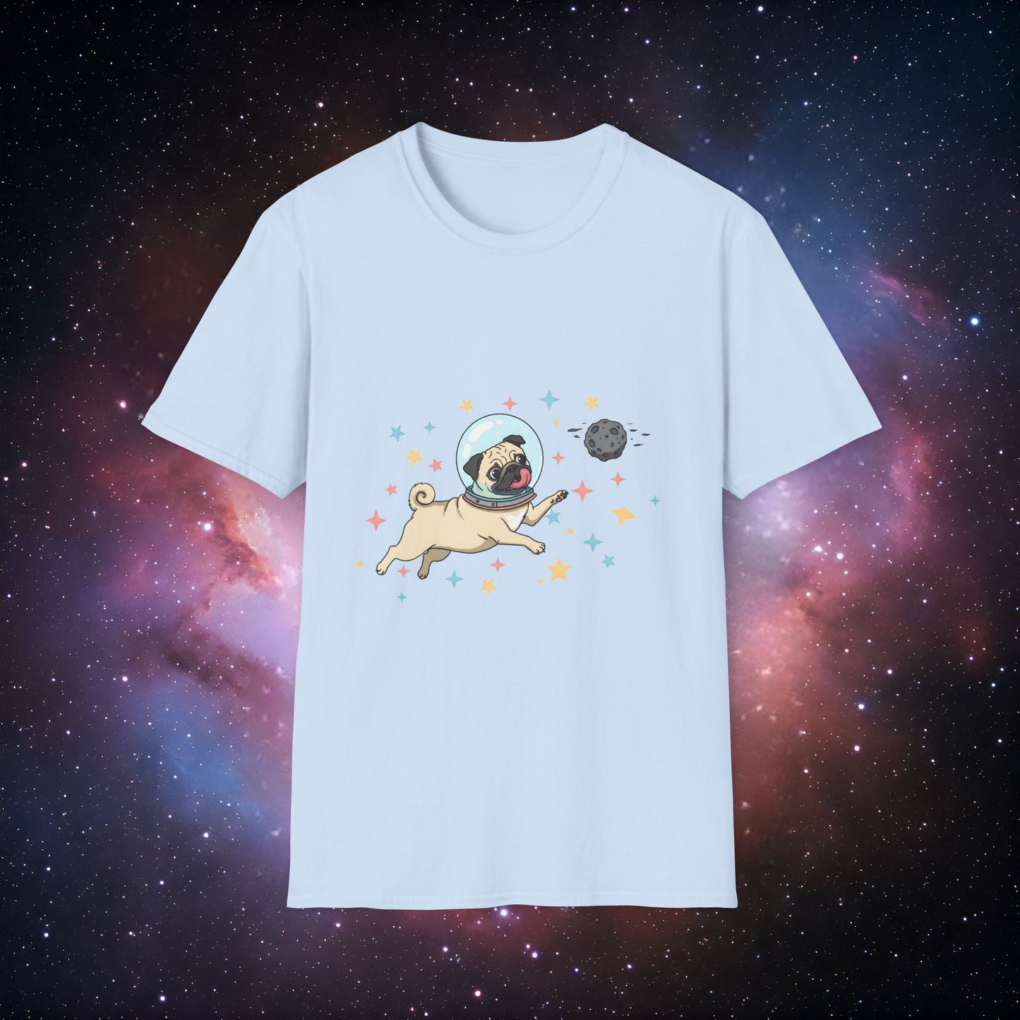 Retro Space Dog With Stars 4 Unisex Softstyle T-Shirt - Cute Dog in Space Design