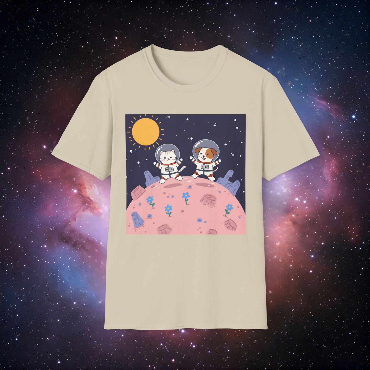 Cute Astronaut Pets Unisex Softstyle T-Shirt - Space Adventure Design