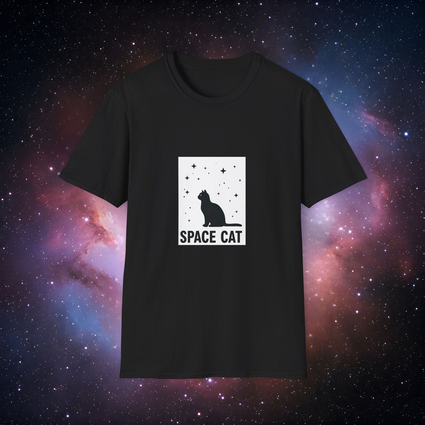 Space Cat 1 Unisex Softstyle T-Shirt - Fun Cosmic Design for Cat Lovers