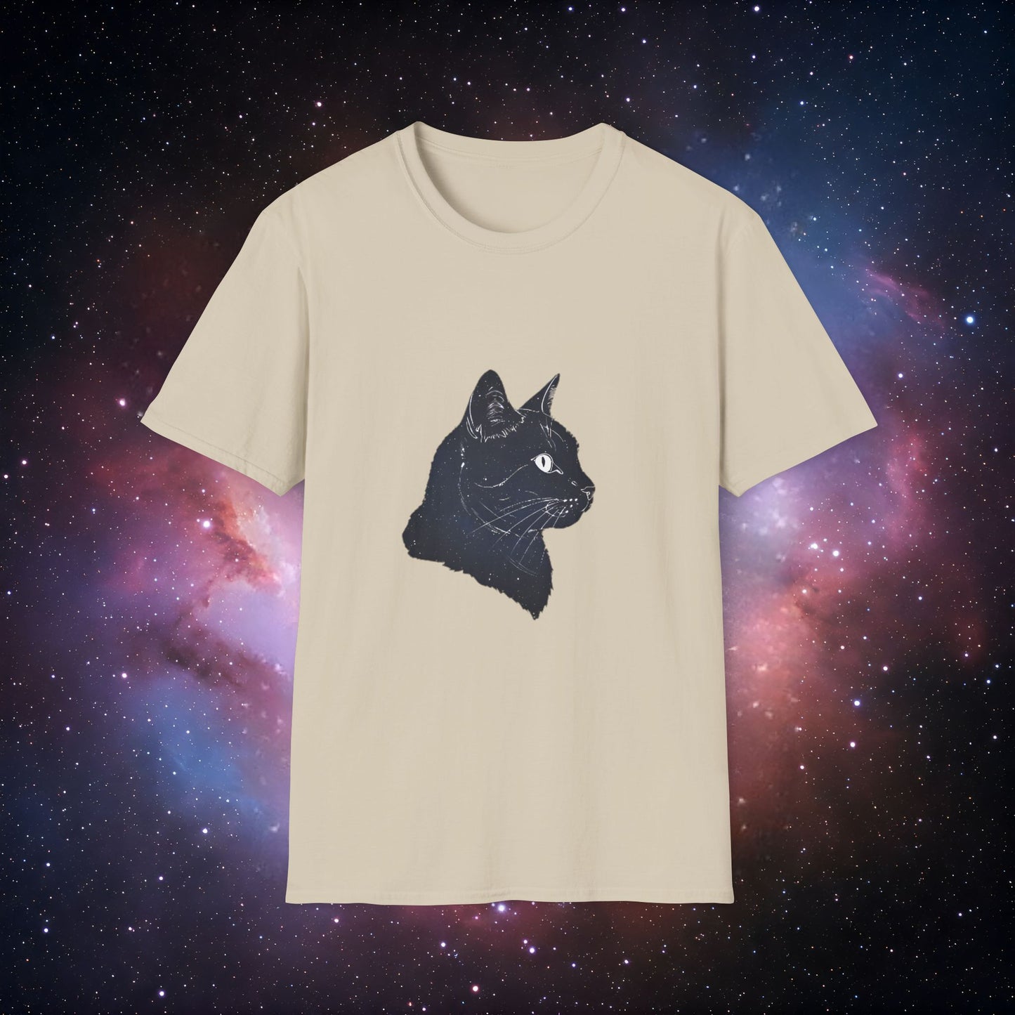 Cosmic Cat 2 Silhouette Unisex T-Shirt | Softstyle Graphic Tee for Cat Lovers