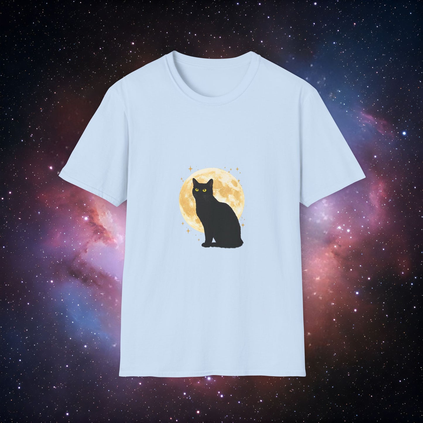 Moonlight Cat 1 Unisex Softstyle T-Shirt - Night Sky Design