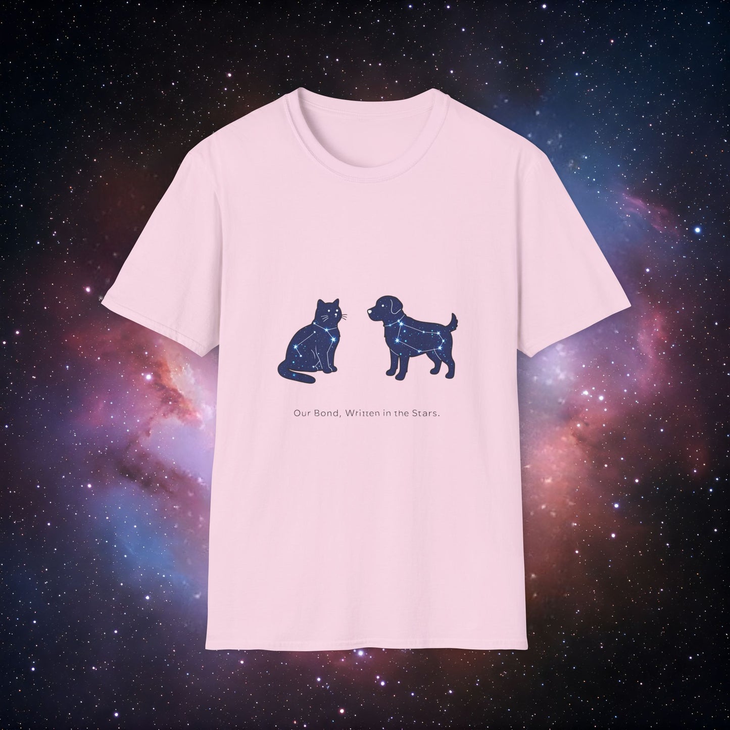 Our Bond, Written in the Stars 3 Unisex Softstyle T-Shirt - Starry Dogs & Cats Design