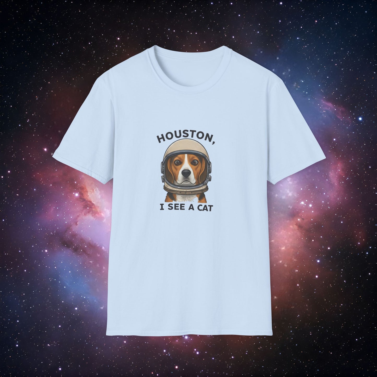 Houston I See A Cat T-Shirt 2 - Fun Unisex Softstyle Tee for Animal Lovers