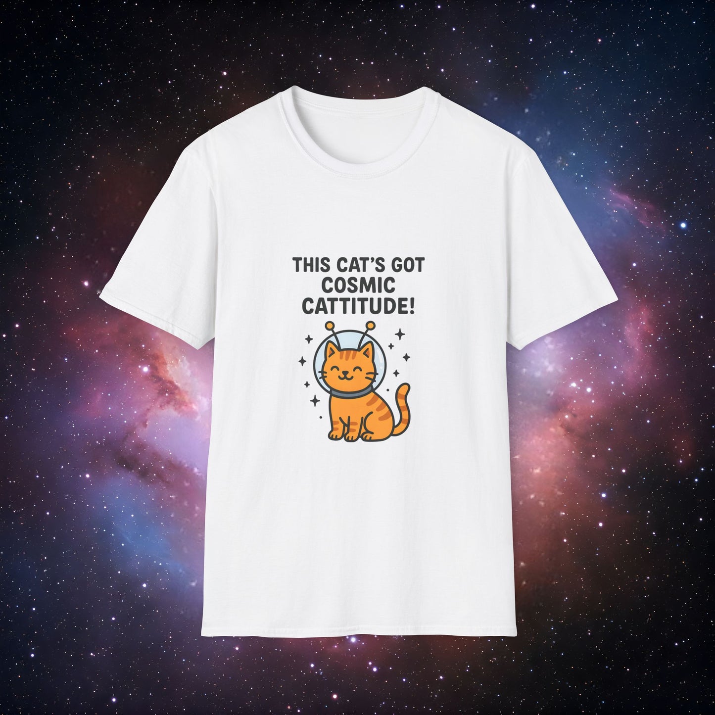 Cat's Got Cosmic Cattitude 2 Unisex Softstyle T-Shirt - Fun Design for Cat Lovers