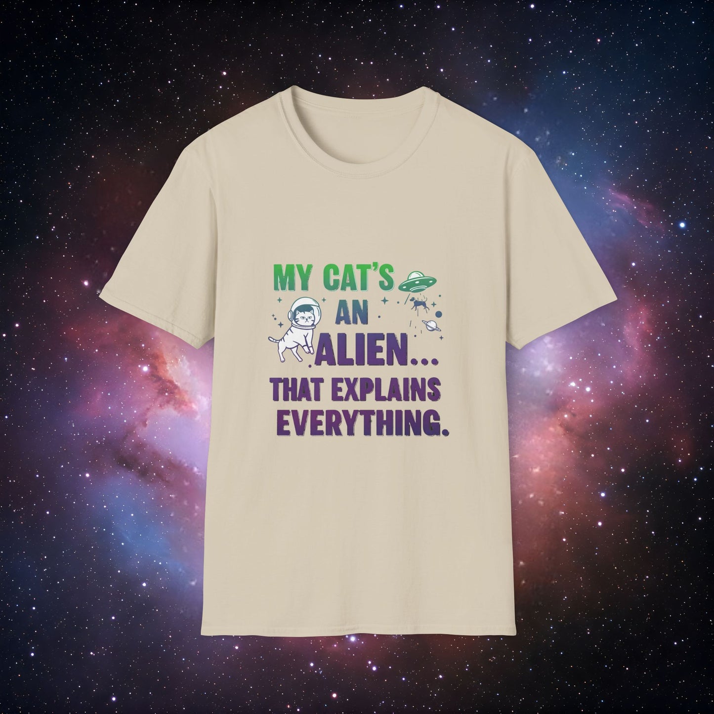 My Cat's An Alien 3 Unisex Softstyle T-Shirt - Fun & Quirky Tee for Cat Lovers