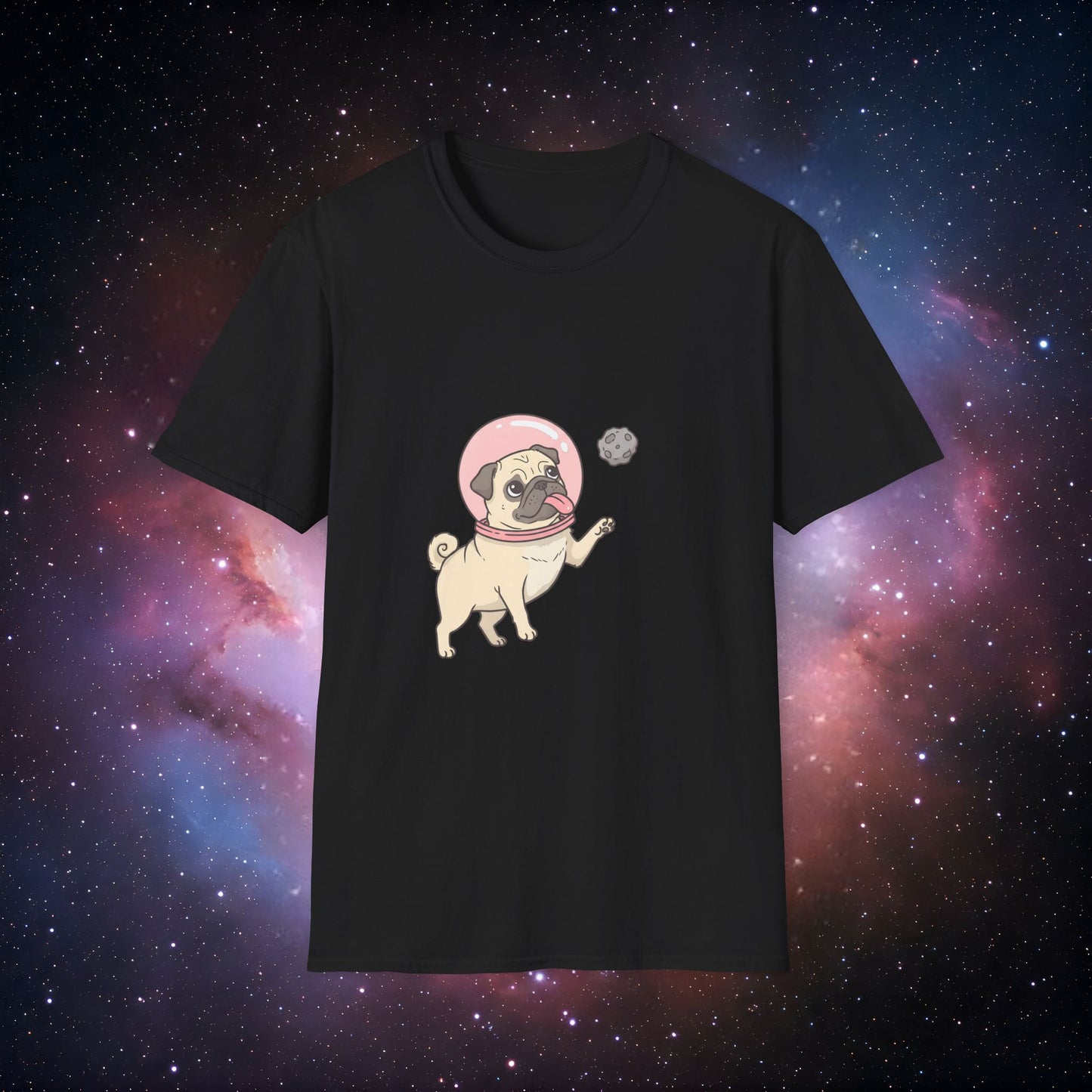 Retro Space Dog 1 Unisex Softstyle T-Shirt - Cute Astronaut Pug