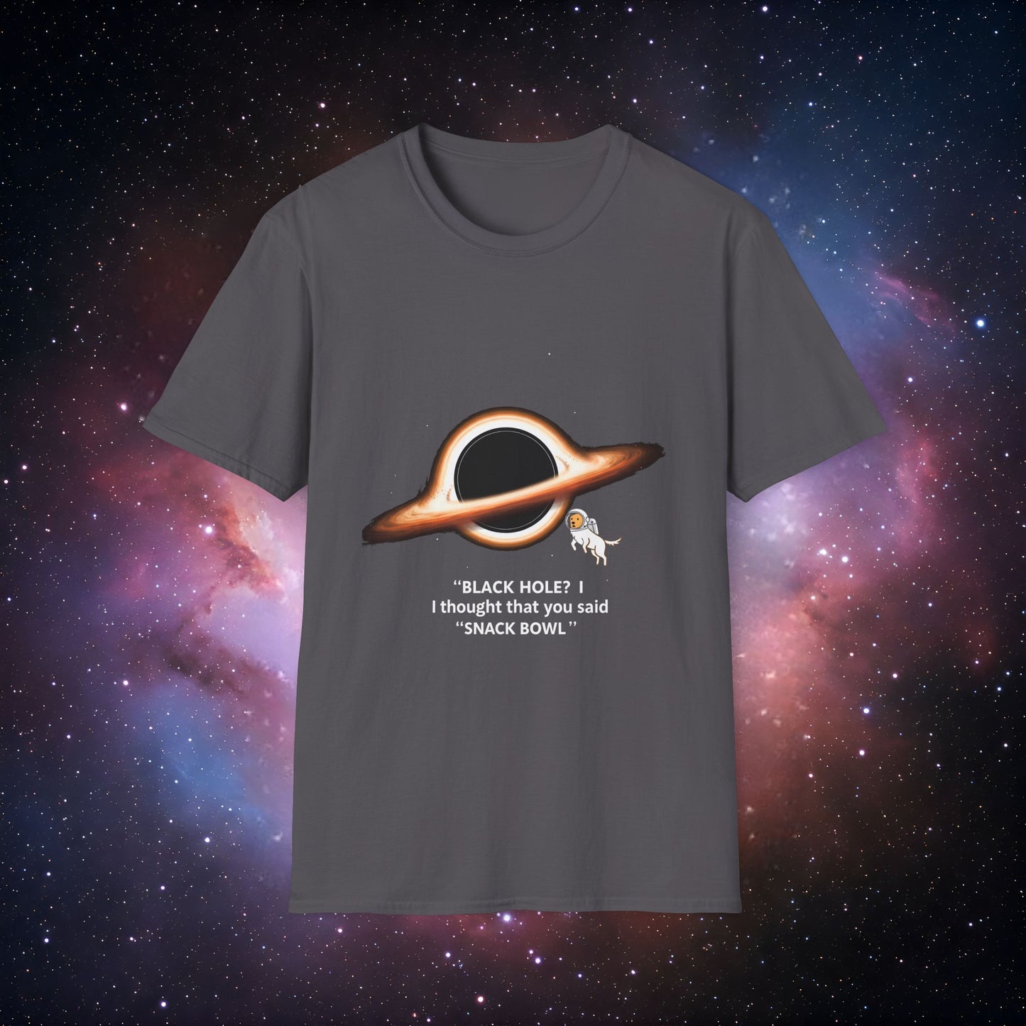 Black Hole Dog 3 - Unisex Softstyle Tee with Space Design