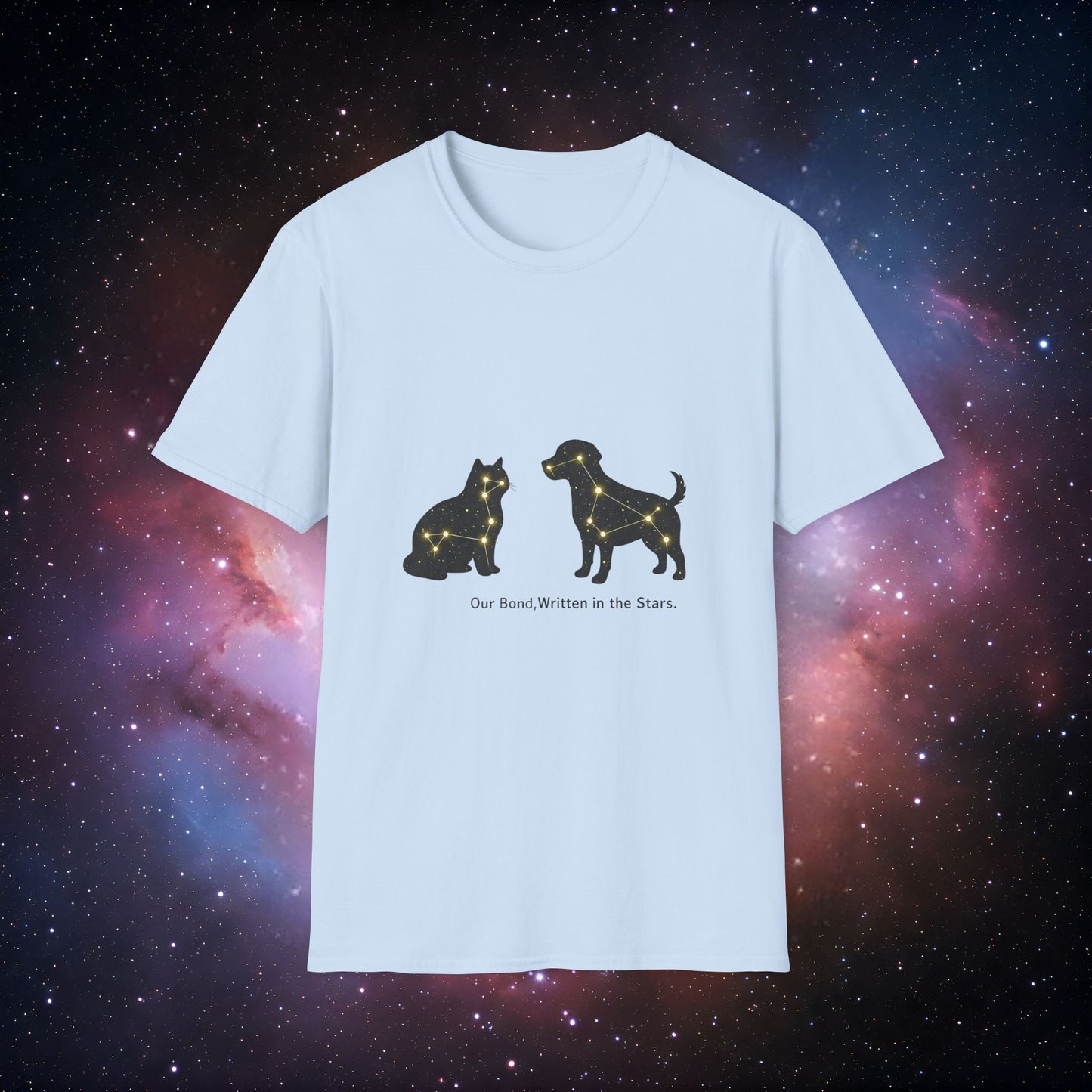 Our Bond, Written in the Stars 5 Unisex Softstyle T-Shirt - Starry Dogs & Cats Design