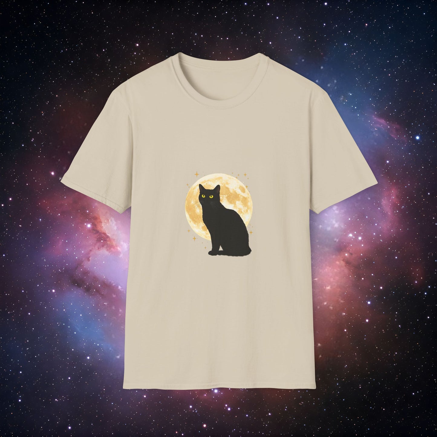 Moonlight Cat 1 Unisex Softstyle T-Shirt - Night Sky Design