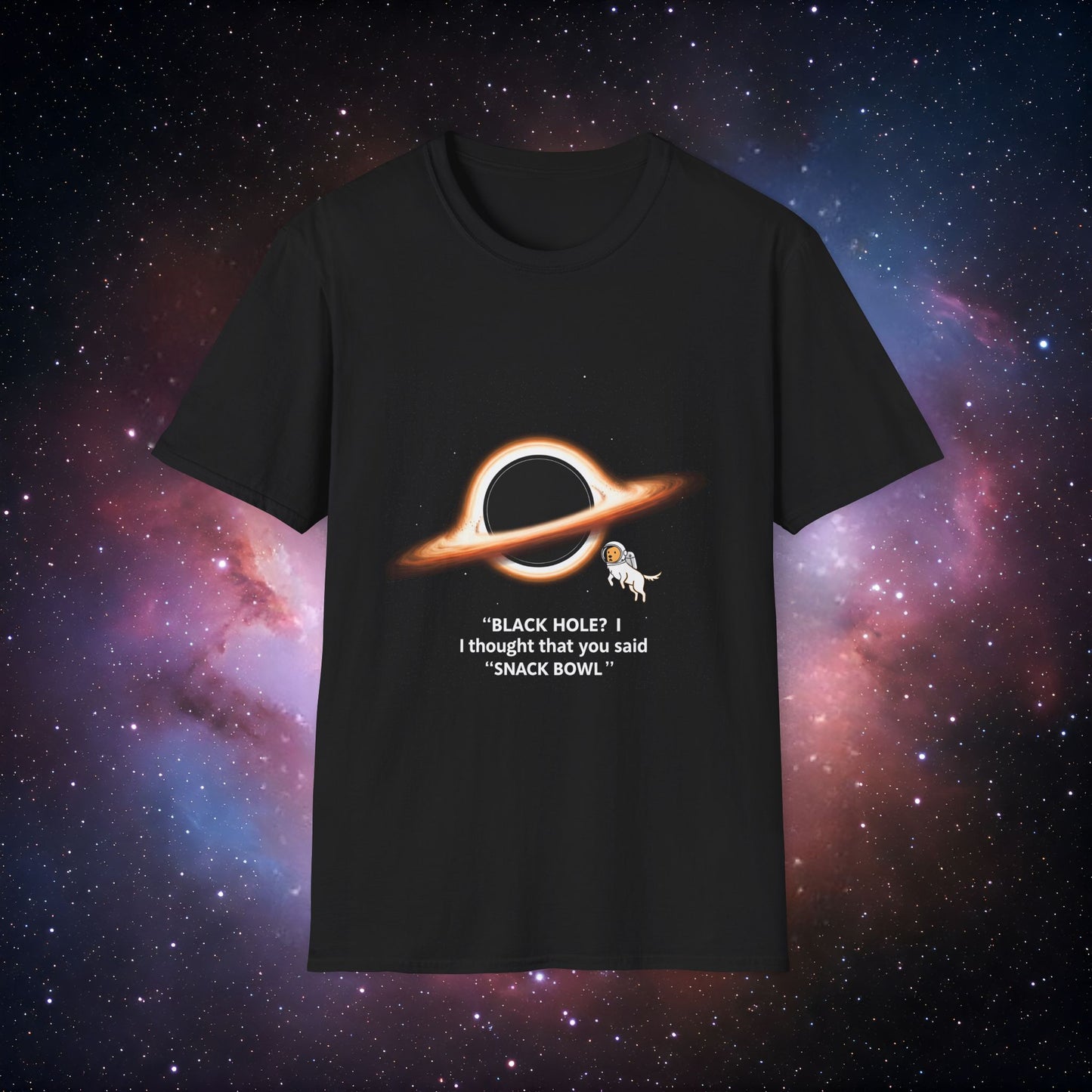 Black Hole Dog 3 - Unisex Softstyle Tee with Space Design