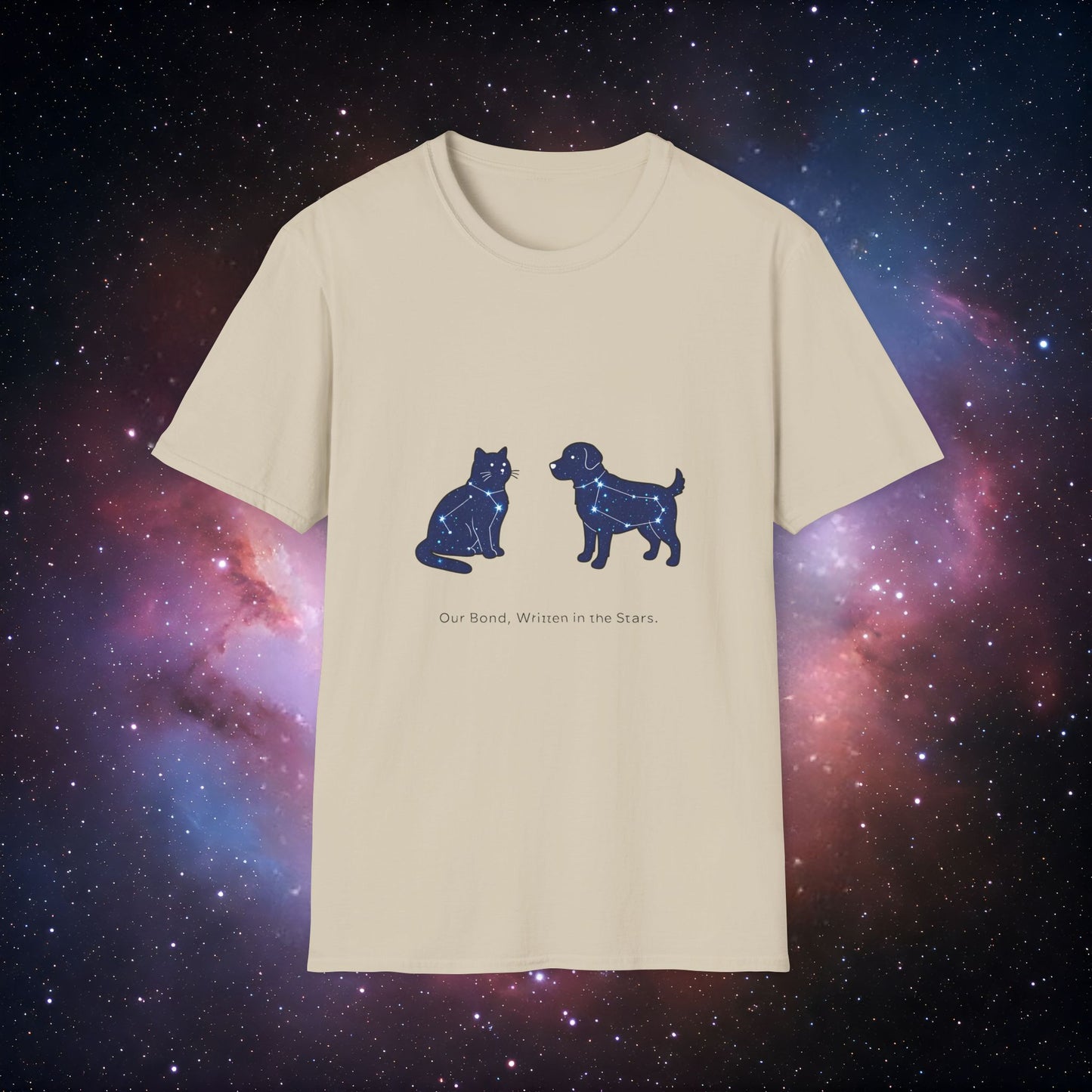 Our Bond, Written in the Stars 3 Unisex Softstyle T-Shirt - Starry Dogs & Cats Design