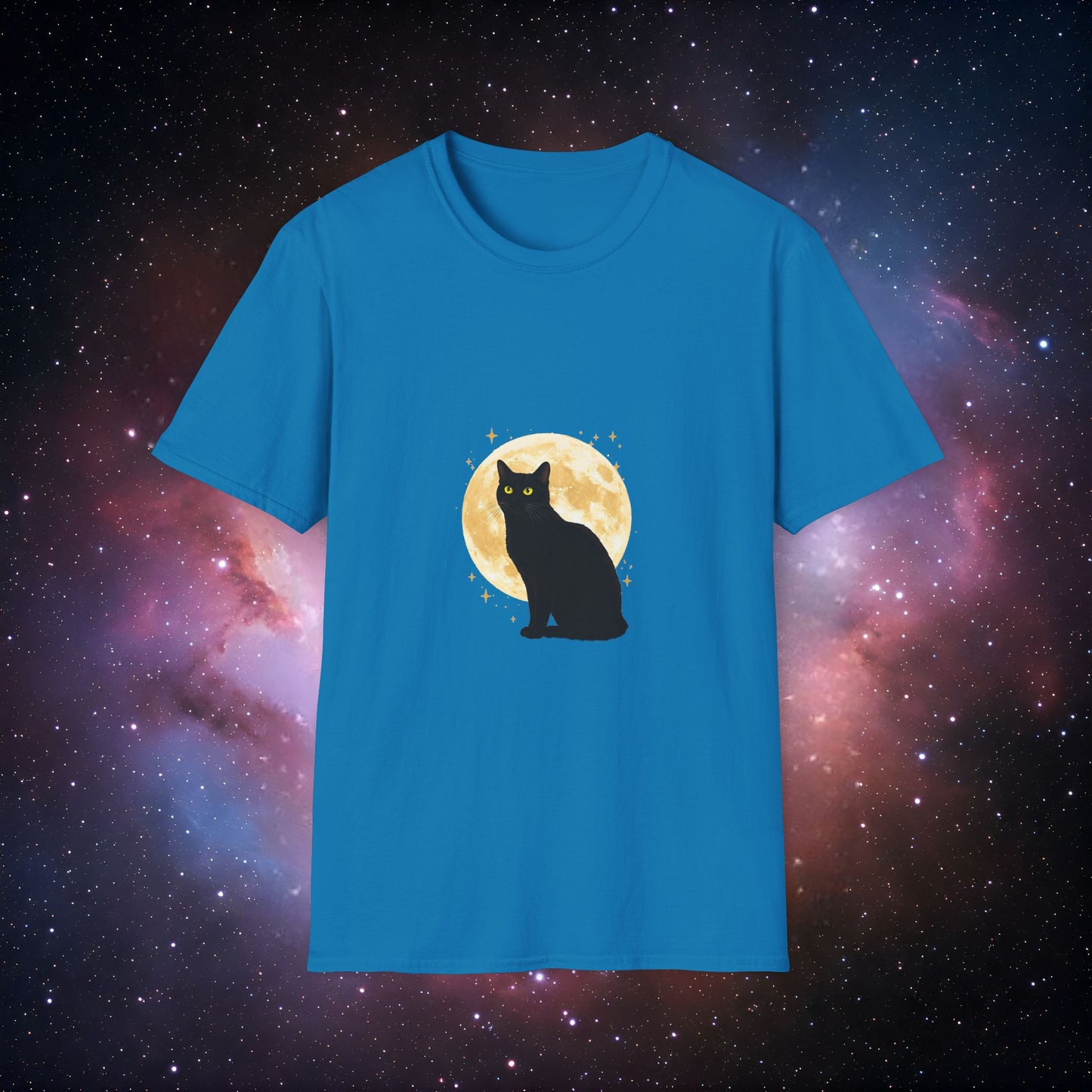 Moonlight Cat 1 Unisex Softstyle T-Shirt - Night Sky Design