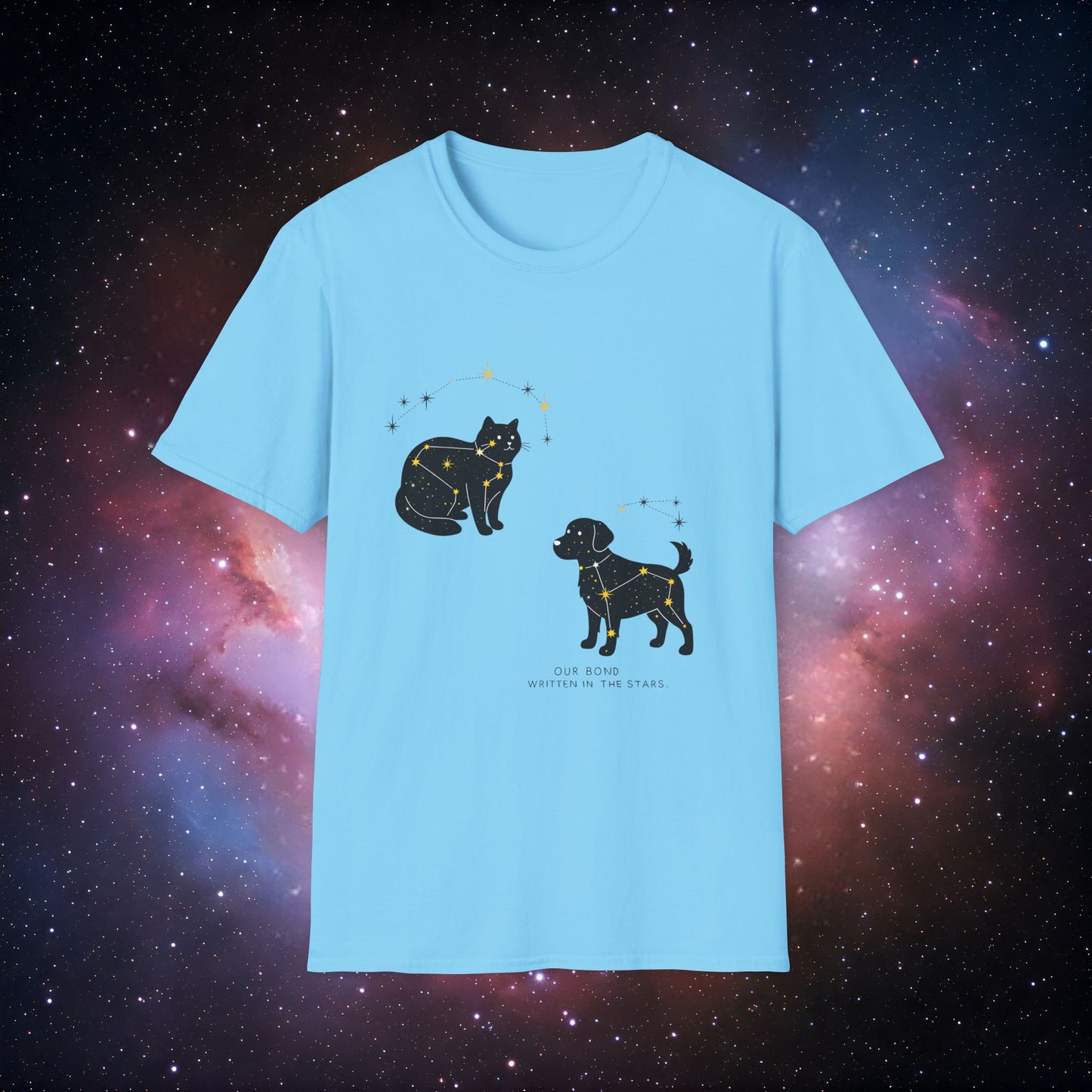 Our Bond, Written in the Stars 4 Unisex Softstyle T-Shirt - Starry Dogs & Cats Design