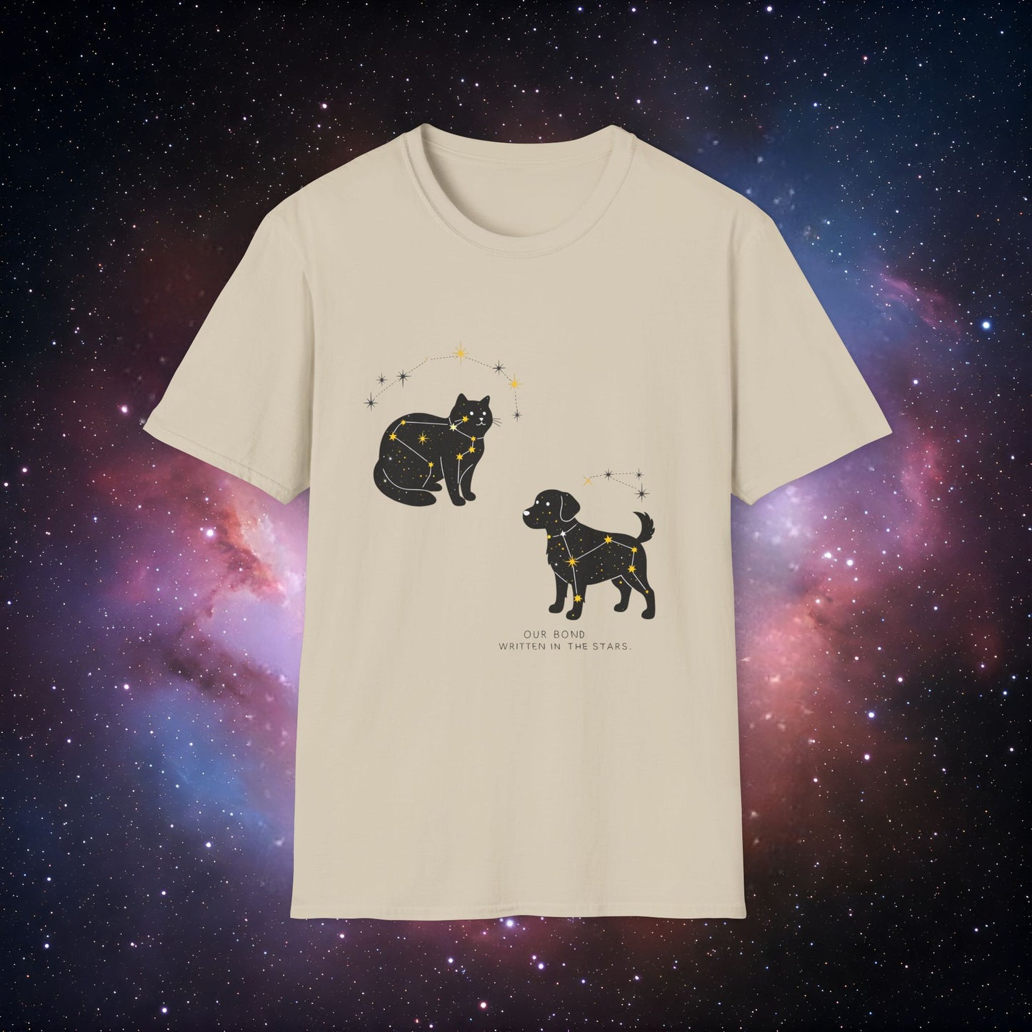 Our Bond, Written in the Stars 4 Unisex Softstyle T-Shirt - Starry Dogs & Cats Design