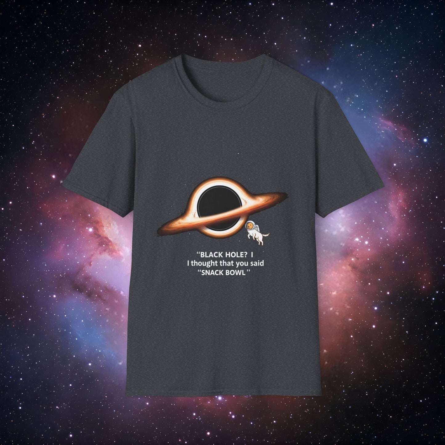 Black Hole Dog 3 - Unisex Softstyle Tee with Space Design